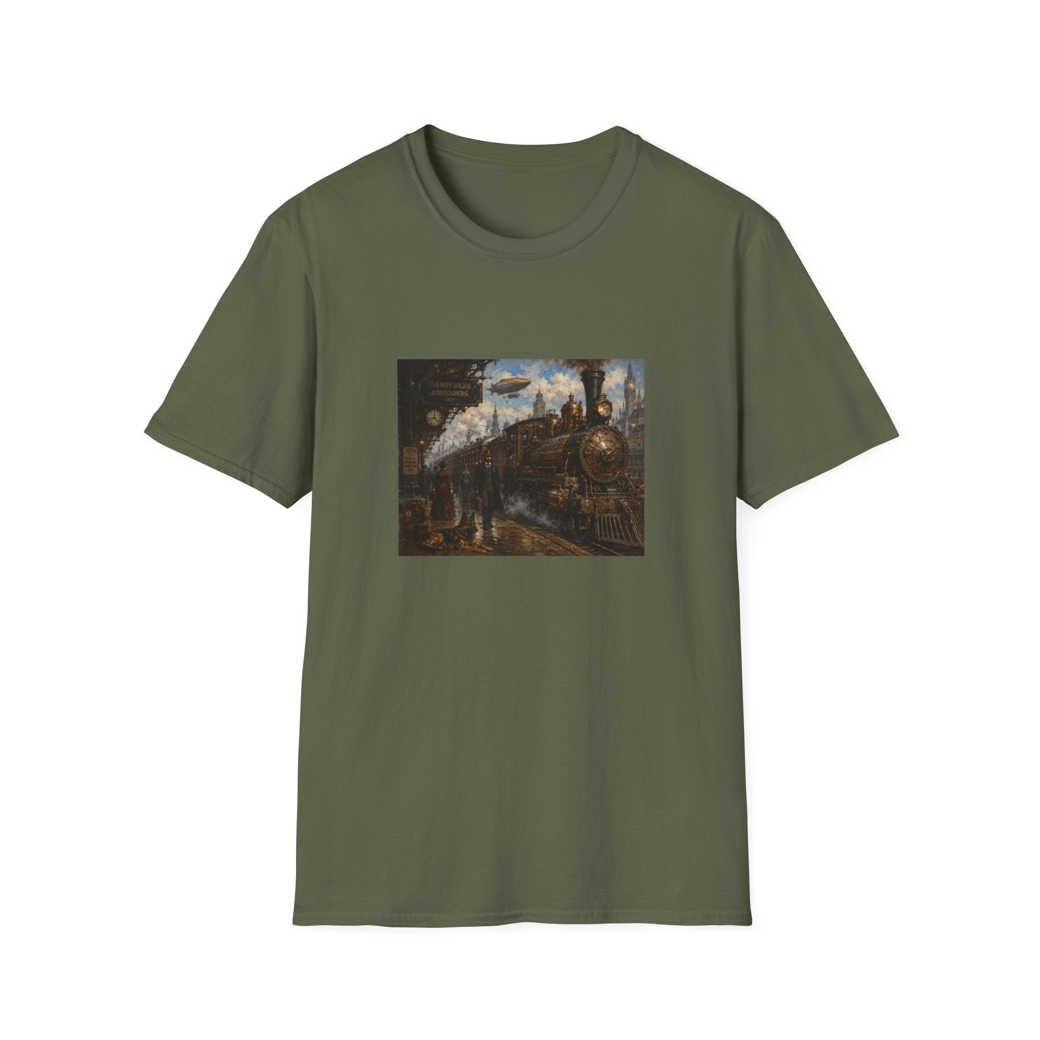 Steampunk Steamtrain T‑Shirt — Vintage Airship & Locomotive Art Tee