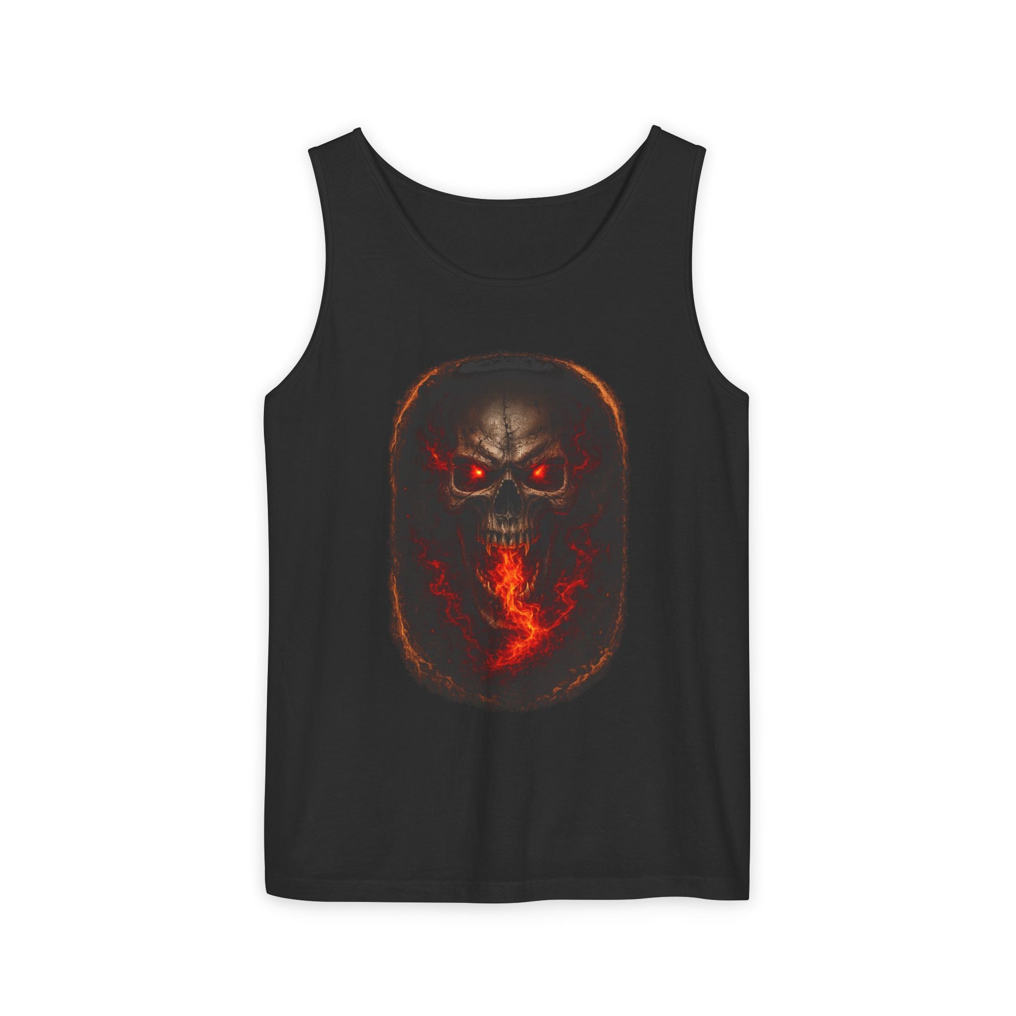 Demon Skull Flame Tank Top — Horror Graphic Summer Tee