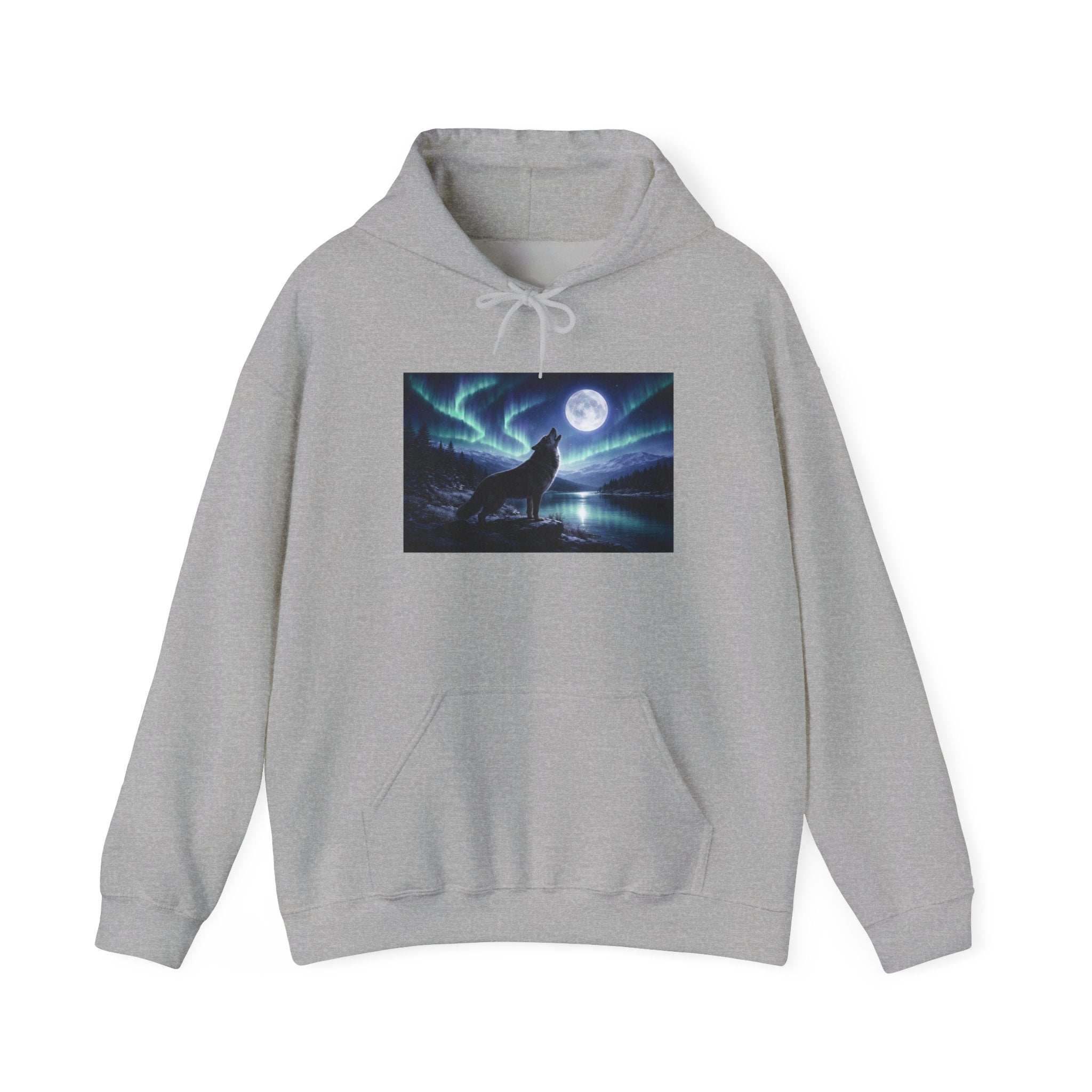 Wolf Howl Hoodie — Northern Lights Moonlight Graphic Sweatshirt