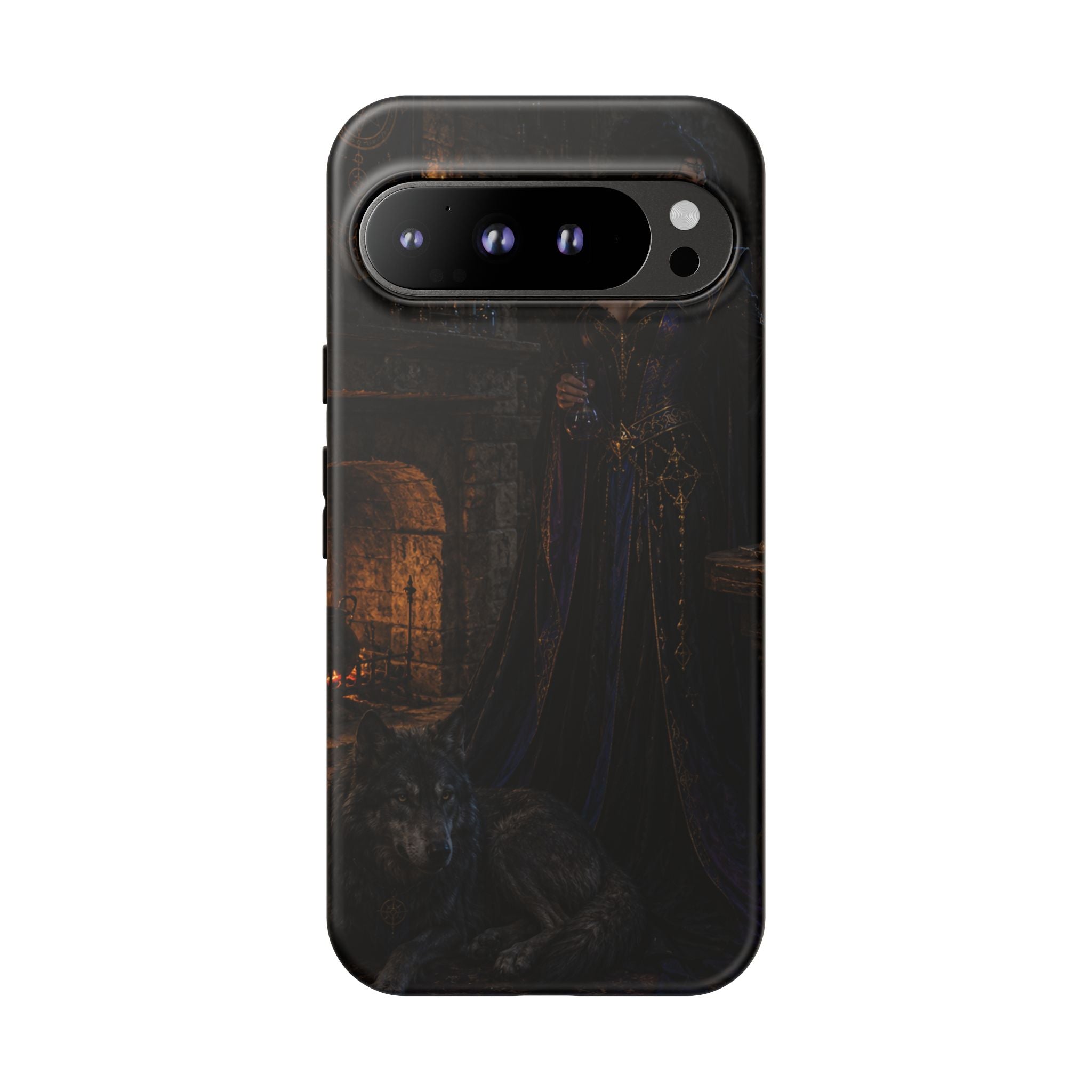 Gothic Witch Phone Case — Dark Fantasy Wolf & Fireplace Tough Case