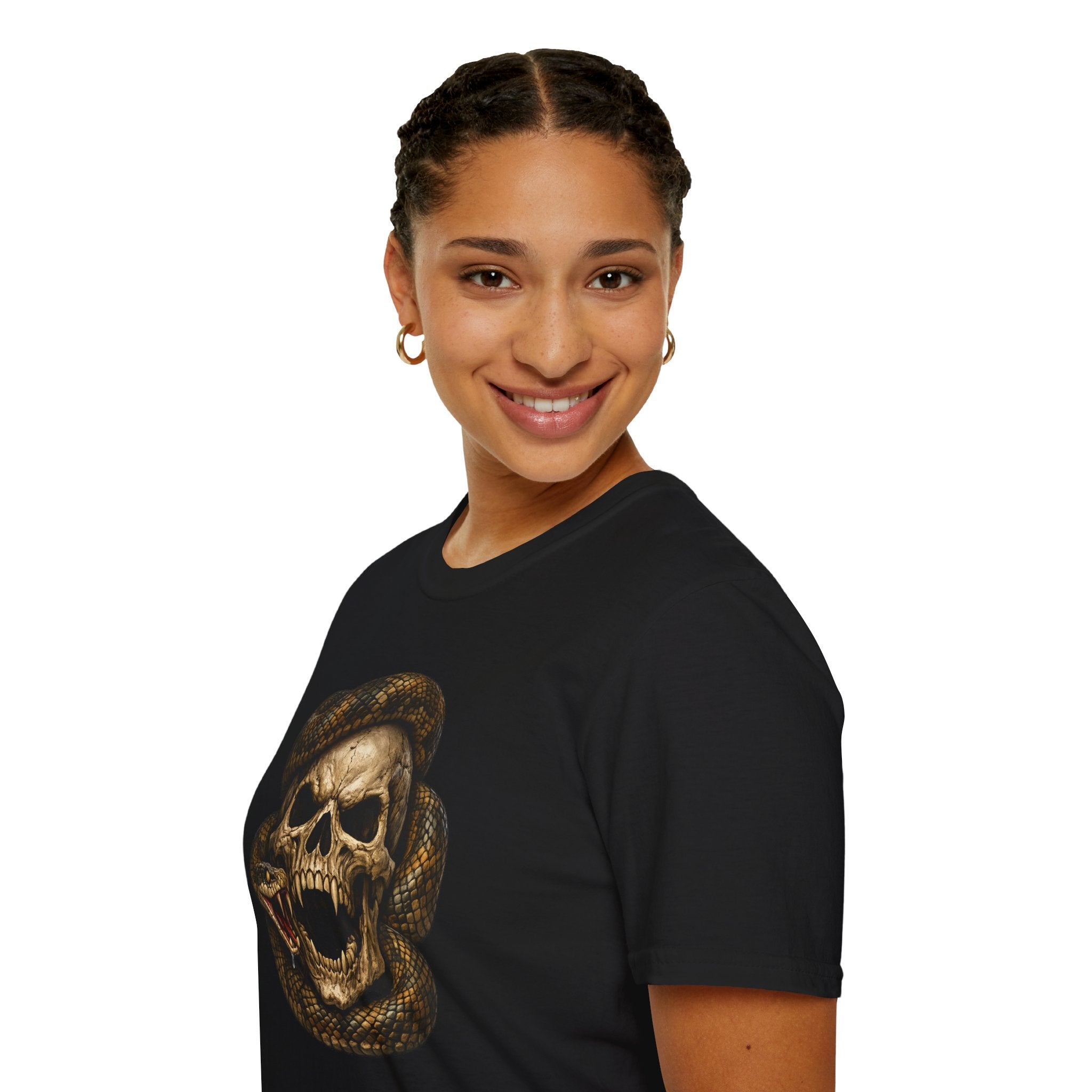 Skull Wrapped by Snake T-Shirt — Gothic Skull & Serpent Graphic Tee