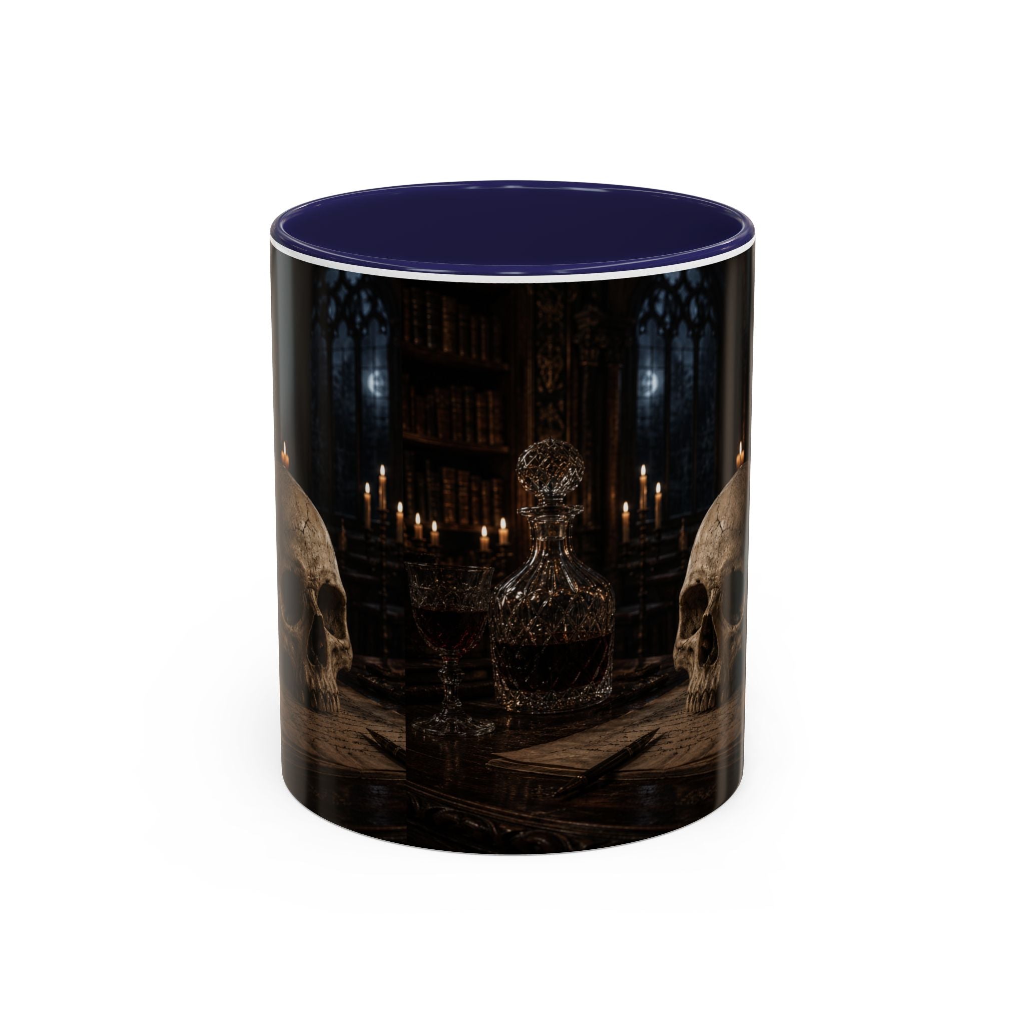 Gothic Skull Coffee Mug — Candlelit Occult Library Accent Mug (11/15oz)