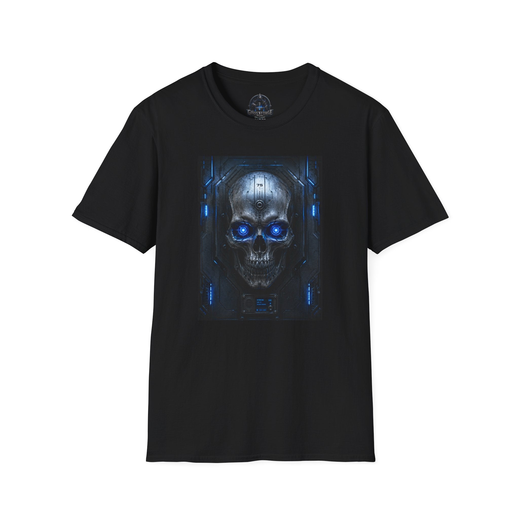 Skull Cyberpunk T-Shirt — Blue Glowing Skull Sci‑Fi Graphic Tee