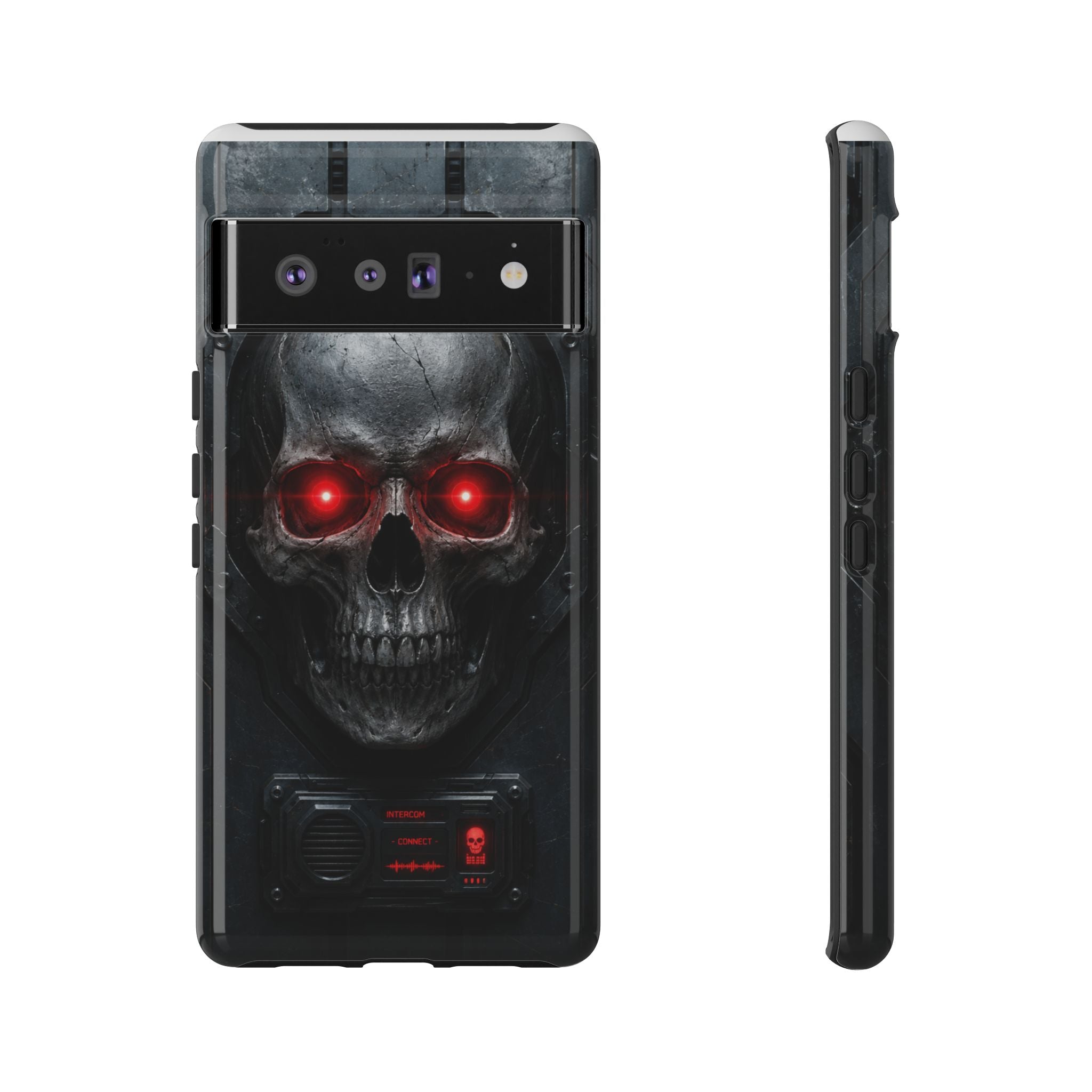 Skull Sentinel Phone Case — Red-Eyed Tactical Skull Protective Case