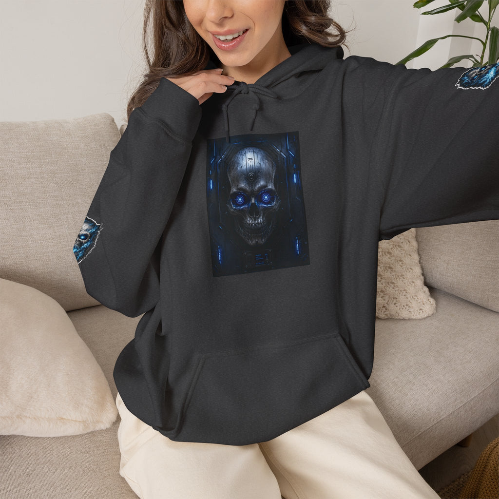 Premium Skull Hoodie — Blue Cyber Skull Graphic Pullover