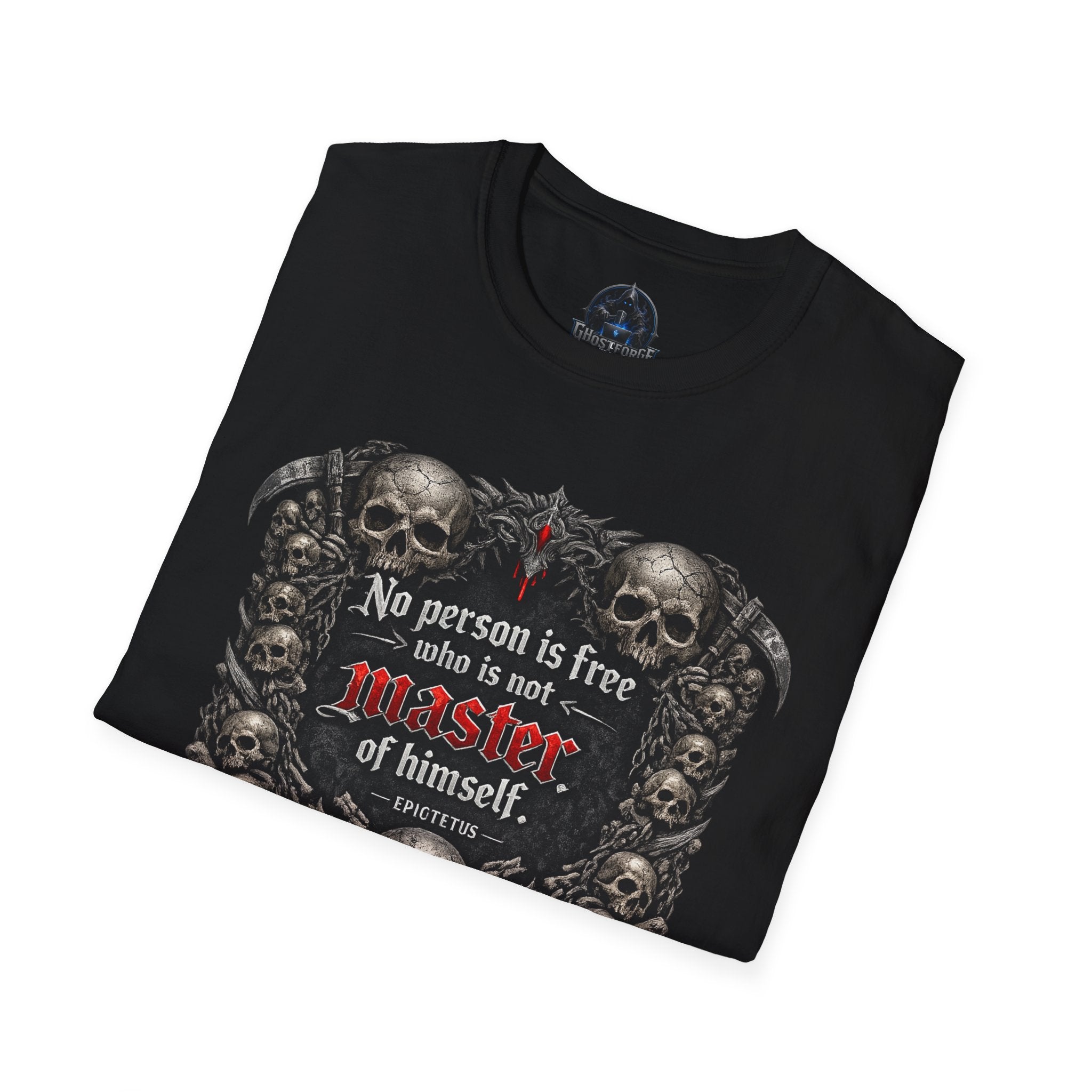T-Shirt — Gothic Skull 'No person is free who is not master of himself' Motivational Graphic Tee