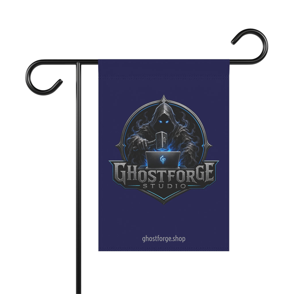 Ghostforge Studio Garden Flag — Dark Hooded Logo House Banner
