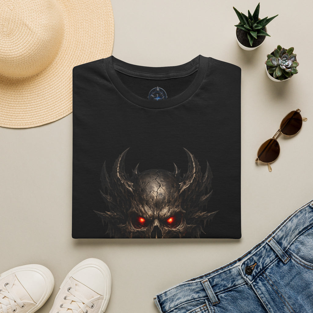 Demonic Skull Tee — Red-Eyed Horned Skull Graphic T-Shirt