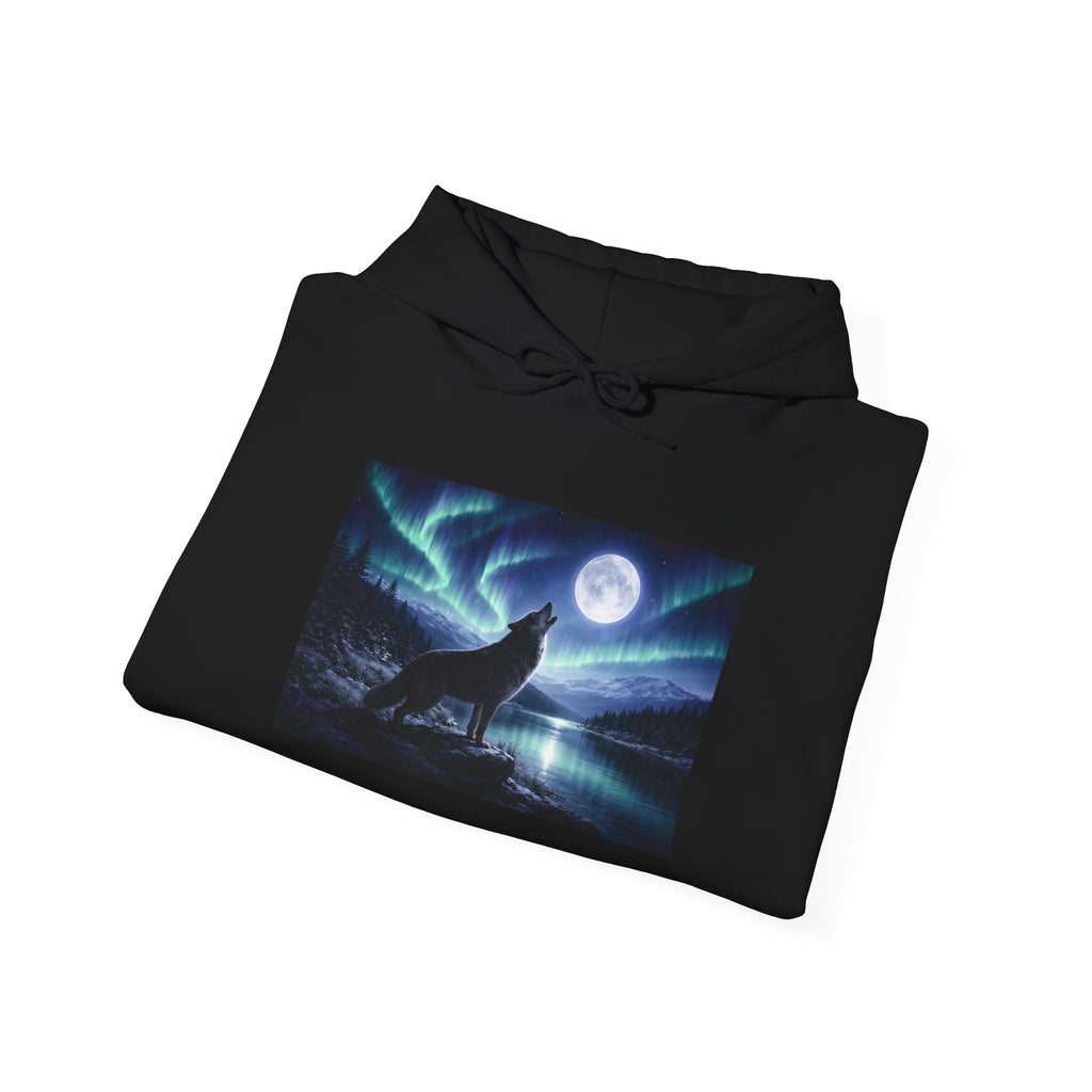 Wolf Howl Hoodie — Northern Lights Moonlight Graphic Sweatshirt