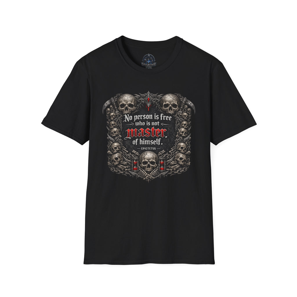 T-Shirt — Gothic Skull 'No person is free who is not master of himself' Motivational Graphic Tee