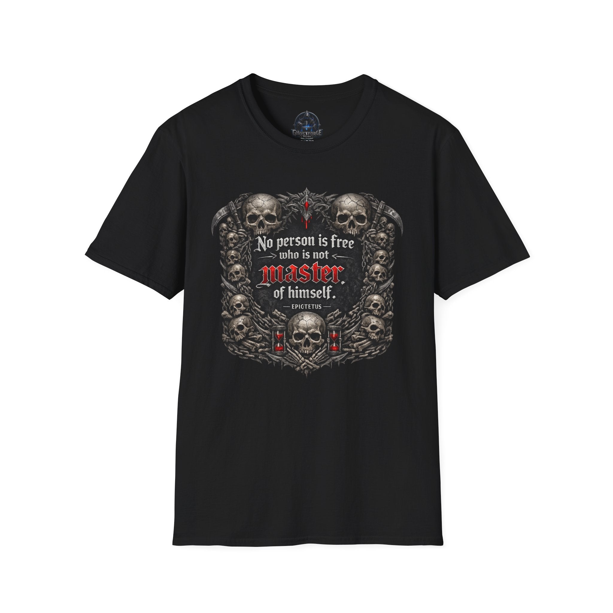 T-Shirt — Gothic Skull 'No person is free who is not master of himself' Motivational Graphic Tee