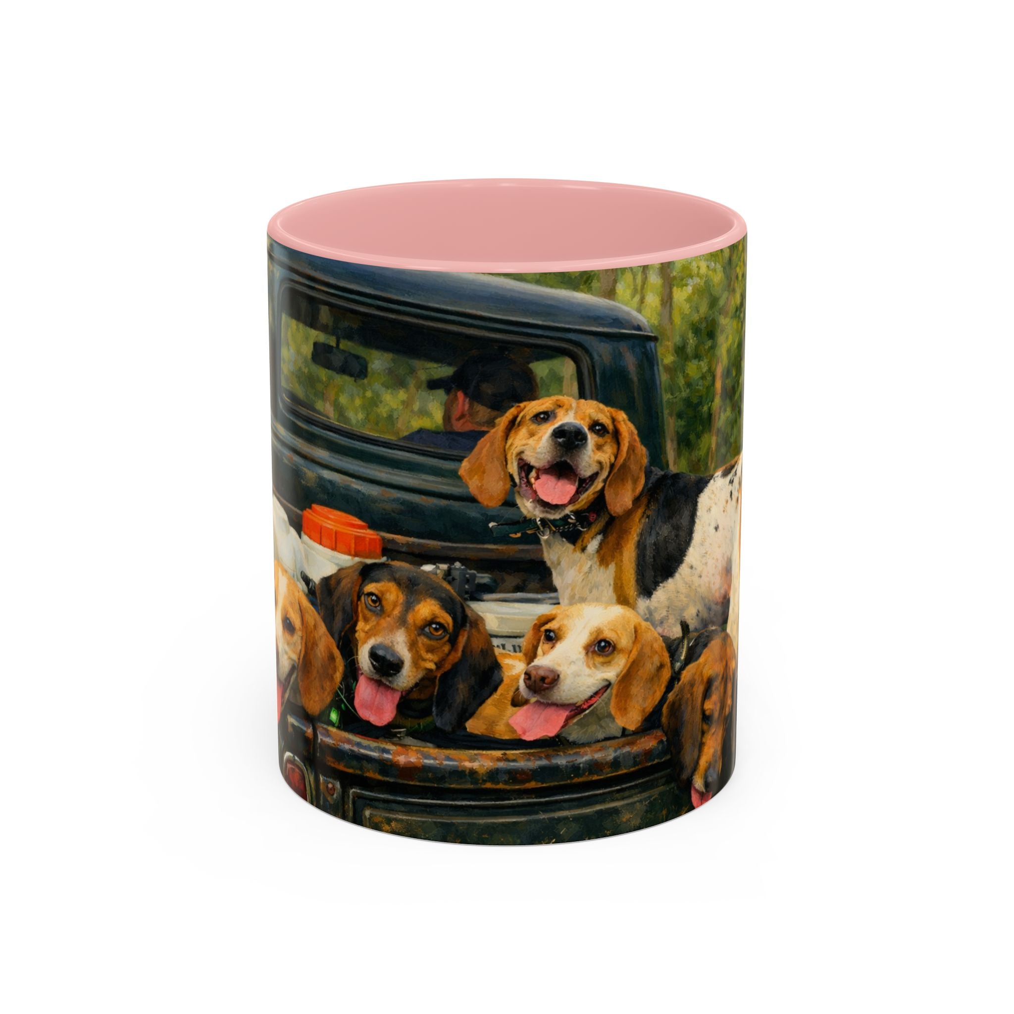 Suzu's Beagle Pack Coffee Mug — Dogs in Truck Accent Ceramic Mug (11/15oz)