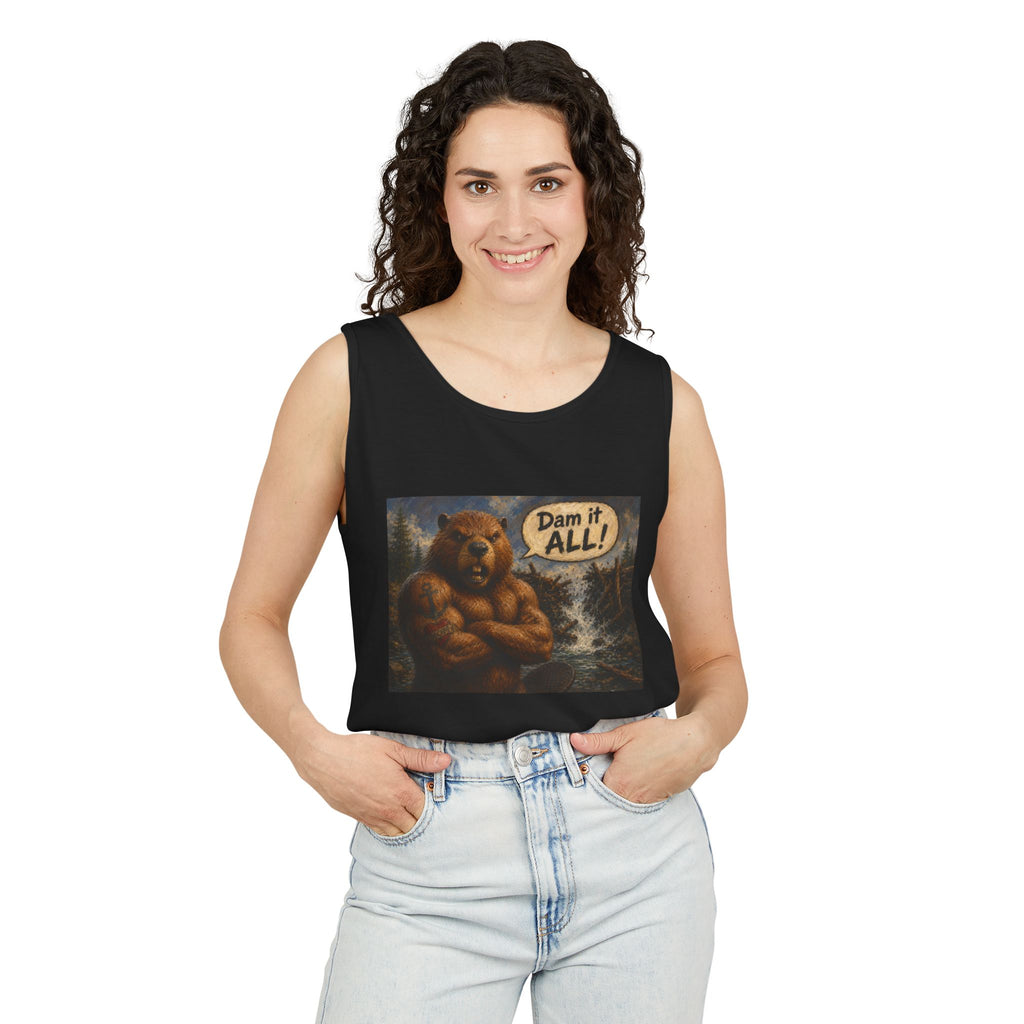 Big Beaver Graphic Tank Top — 'Dam It, All!' Vintage Wilderness Humor