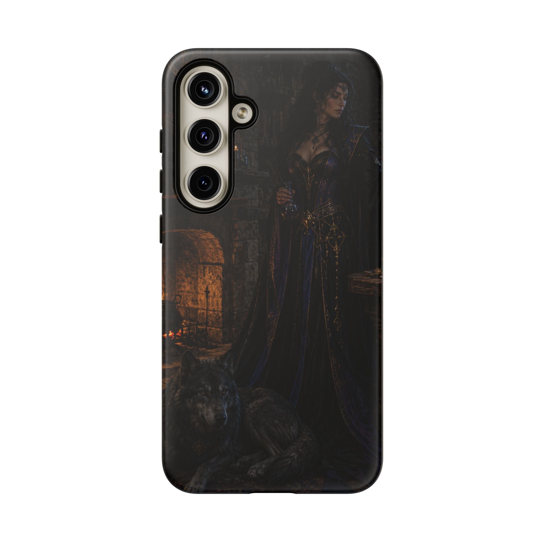 Gothic Witch Phone Case — Dark Fantasy Wolf & Fireplace Tough Case