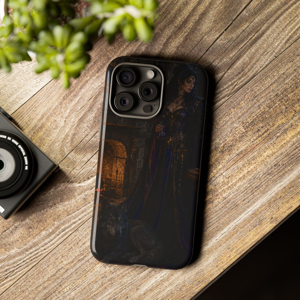 Gothic Witch Phone Case — Dark Fantasy Wolf & Fireplace Tough Case