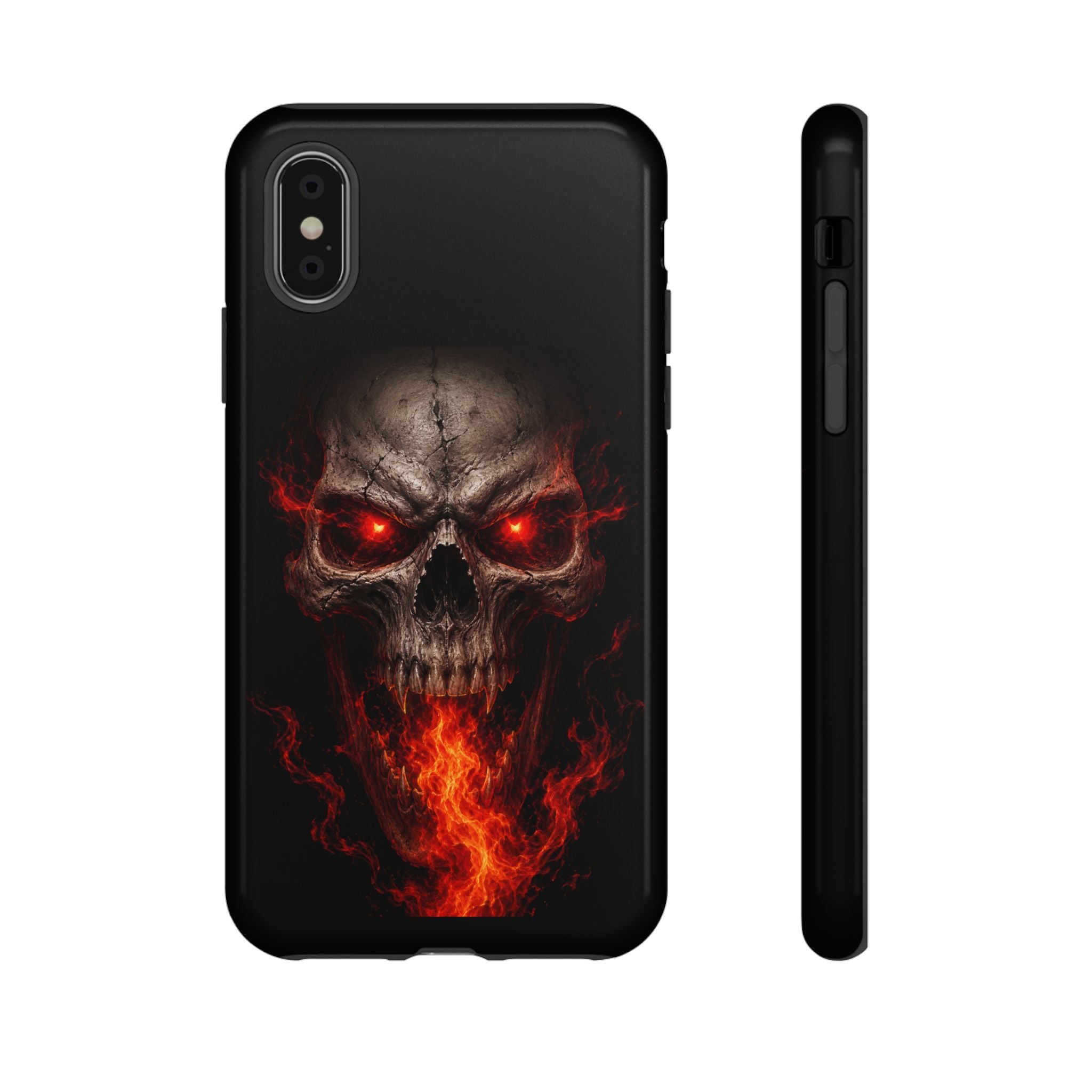 Flaming Skull Tough Case — Heavy-Duty Phone Case with Red-Eye Skull Design
