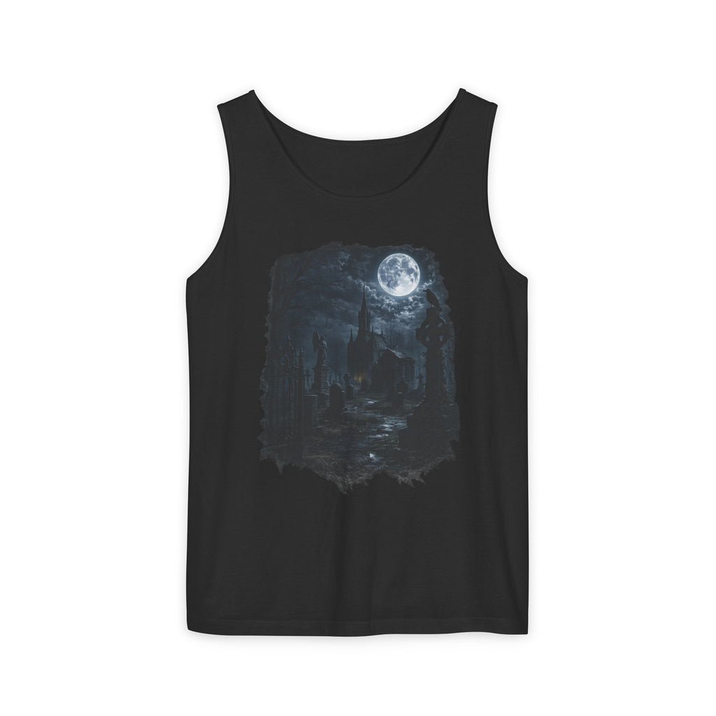 Moonlit Gothic Graveyard Tank Top — Dark Nightscape Graphic Tank