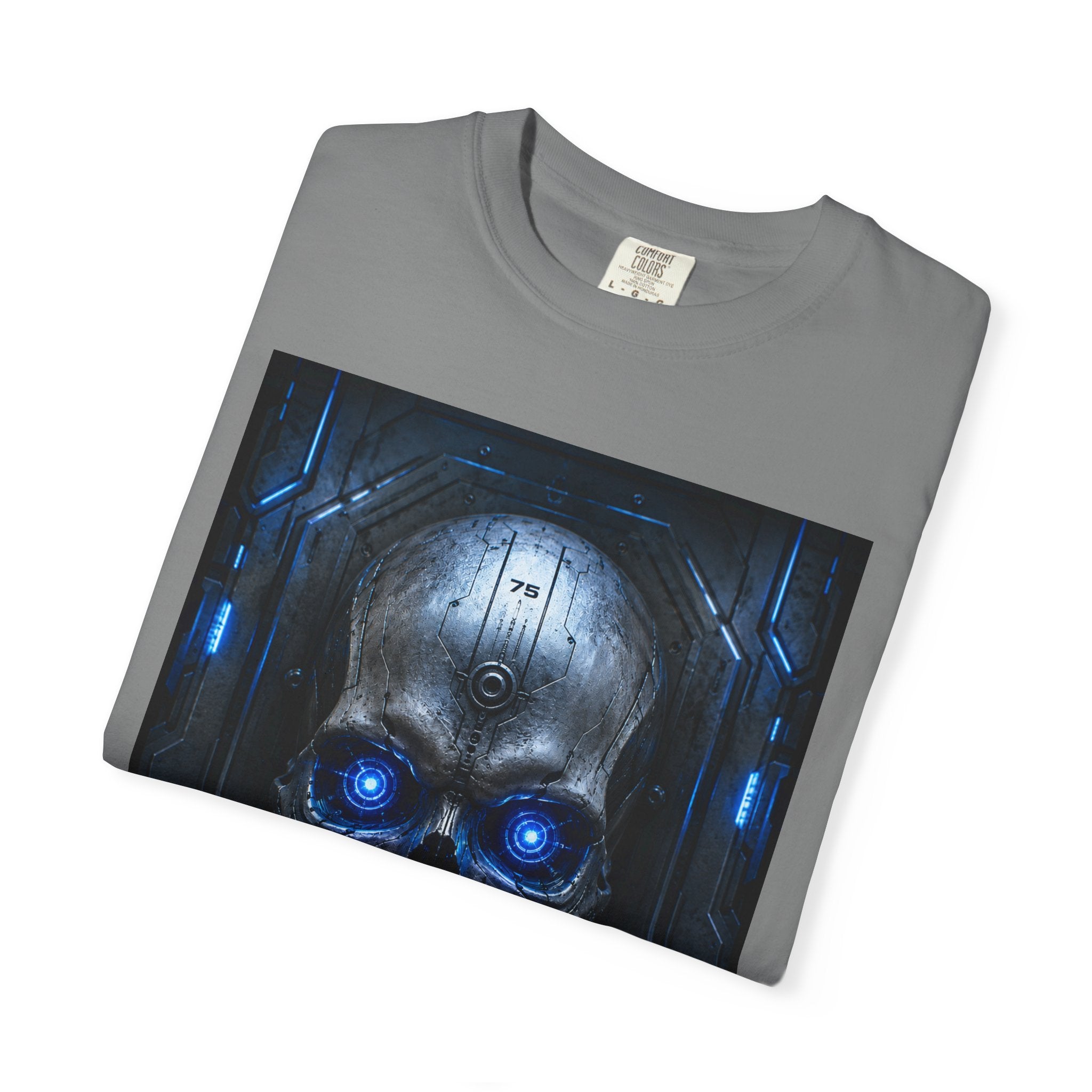 Blue Cyber Skull T-shirt | Futuristic Skull Graphic Tee