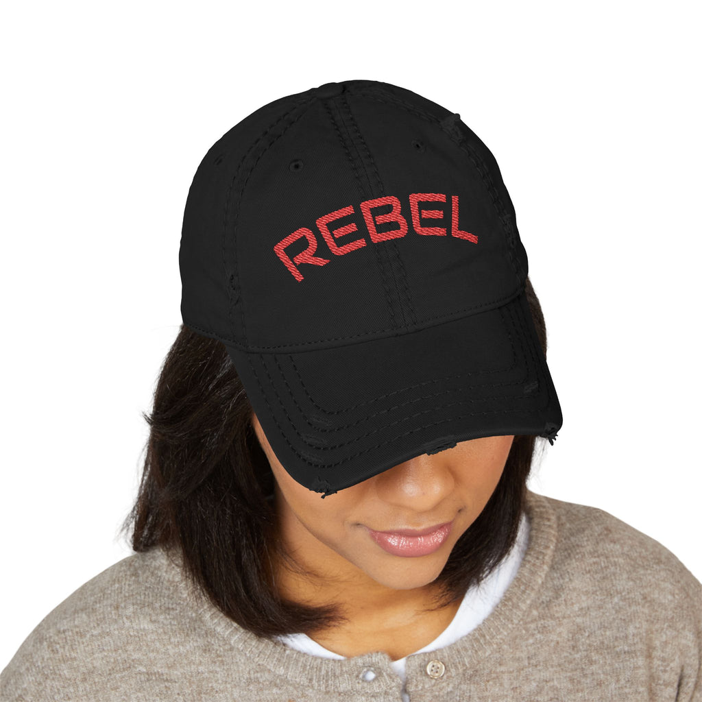 Rebel Distressed Dad Hat — Embroidered Cotton Baseball Cap