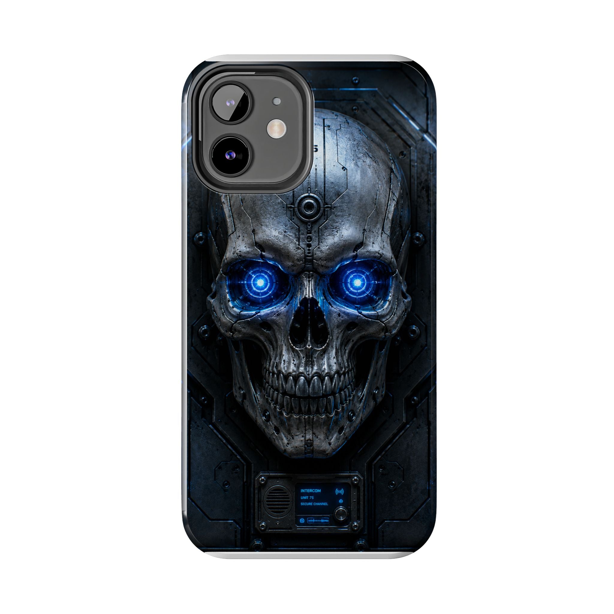 Cyber Skull Tough Phone Case — Blue LED Scary Robot Skull iPhone Case