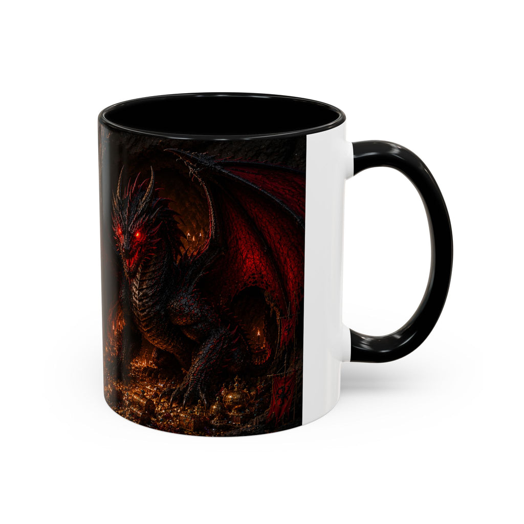 Dragon Coffee Mug — Dark Fantasy Red-Eyed Dragon Accent Mug (11/15oz)