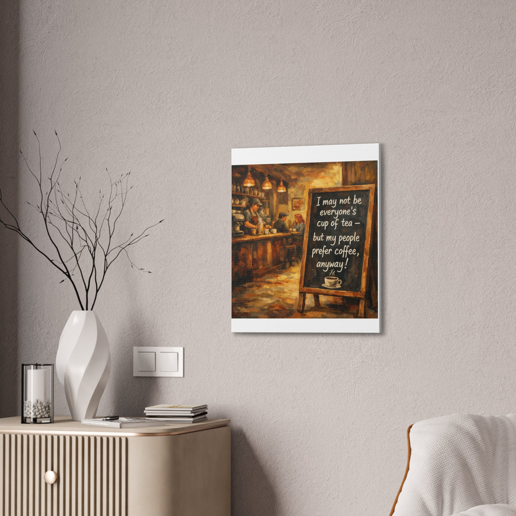 Coffee Shop Canvas Wall Art — "I May Not Be Everyone's Cup of Tea" Stretched Canvas