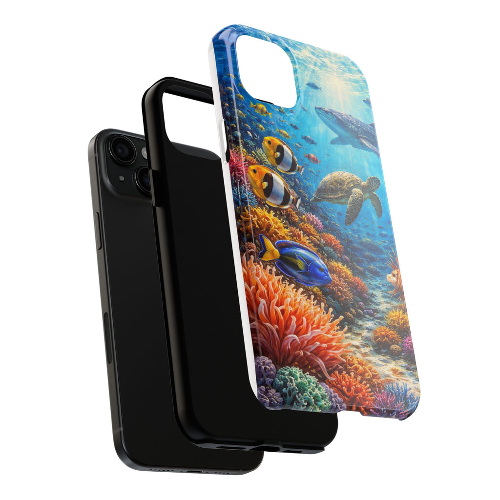 Ocean Reef Tough Phone Case — Colorful Sea Turtle & Tropical Fish Design