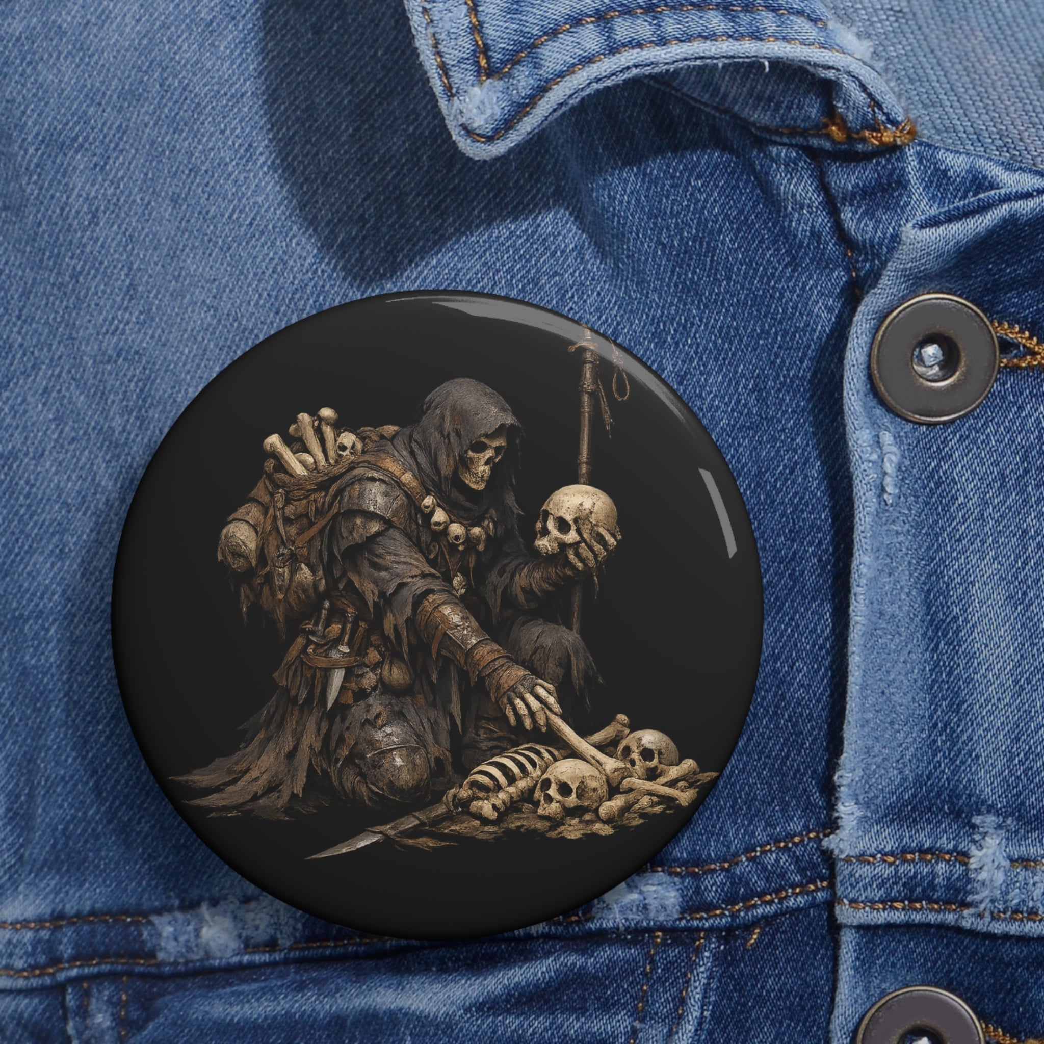 Bone Collector  Pin Button — Gothic Dark Fantasy Jacket Badge
