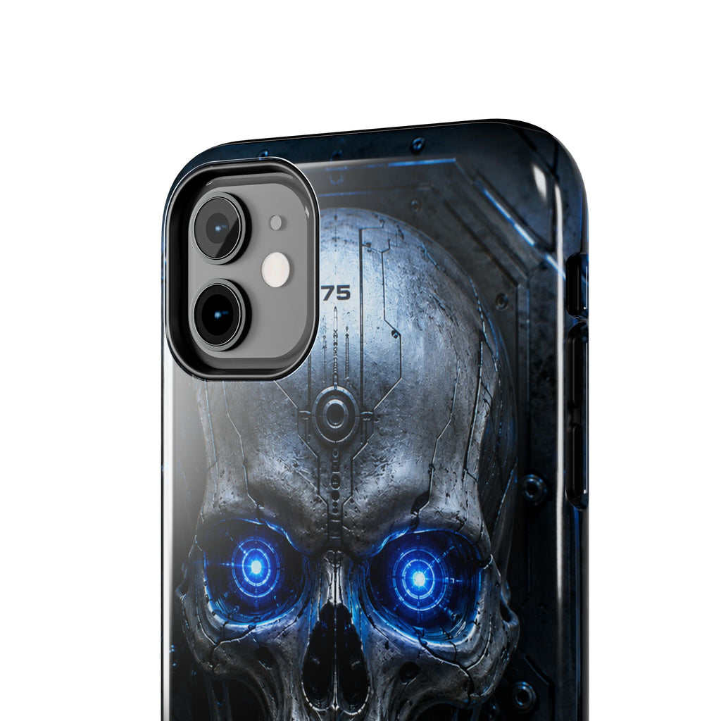 Cyber Skull Tough Phone Case — Blue LED Scary Robot Skull iPhone Case