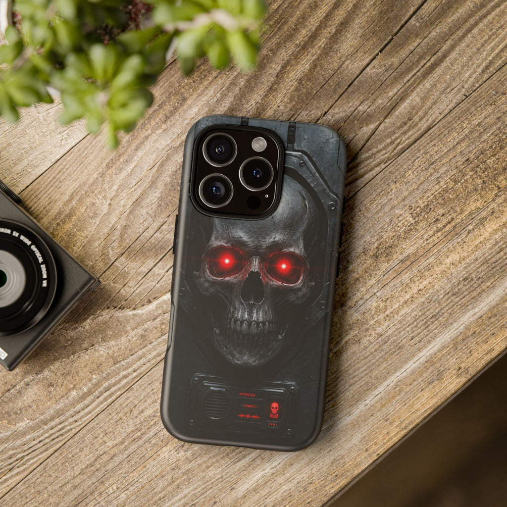 Skull Sentinel Phone Case — Red-Eyed Tactical Skull Protective Case