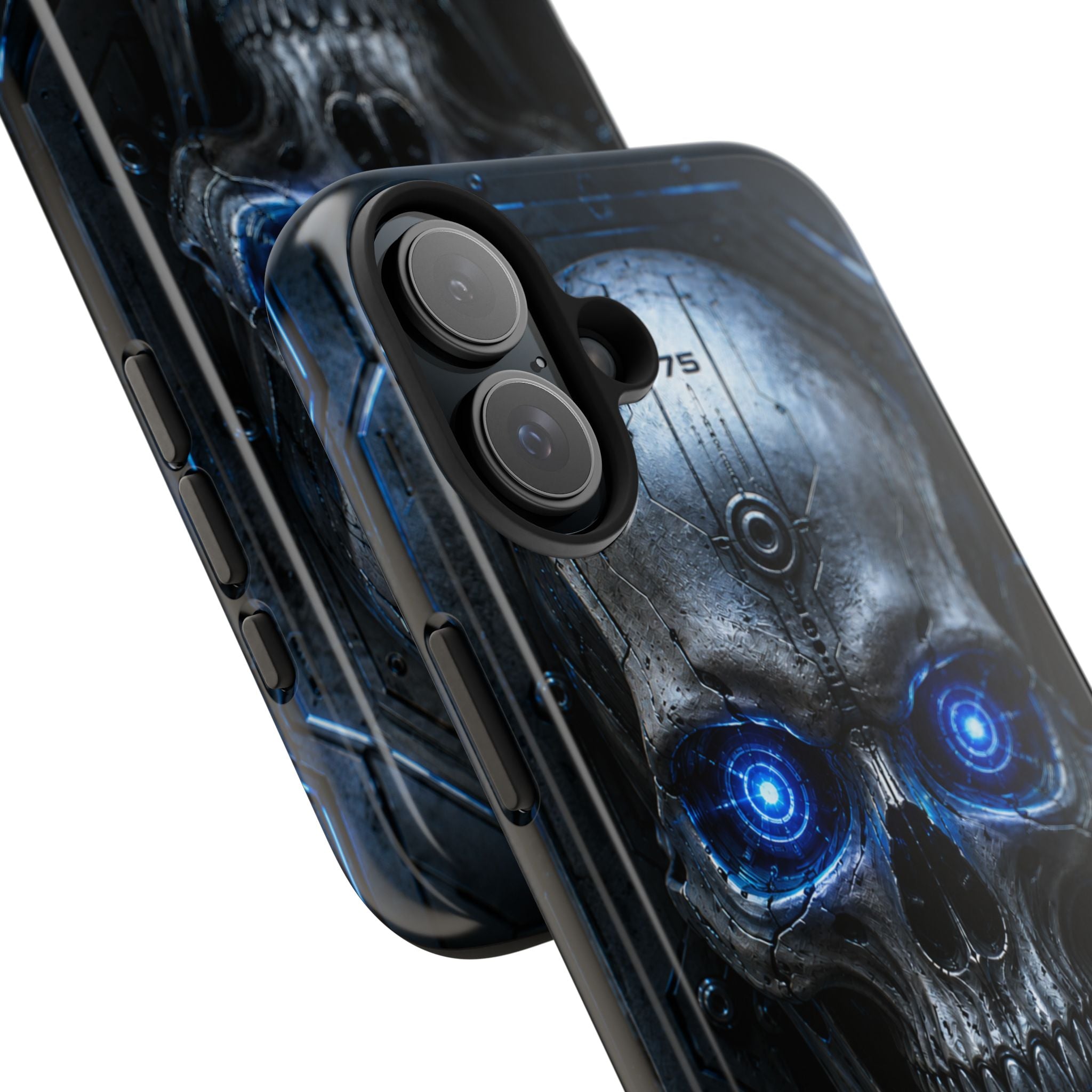 Cyber Skull Tough Phone Case — Blue LED Scary Robot Skull iPhone Case