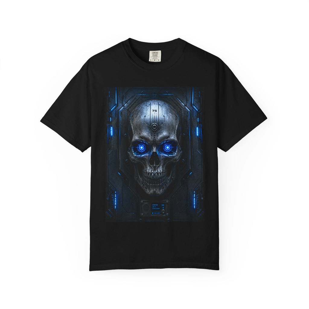 Blue Cyber Skull T-shirt | Futuristic Skull Graphic Tee