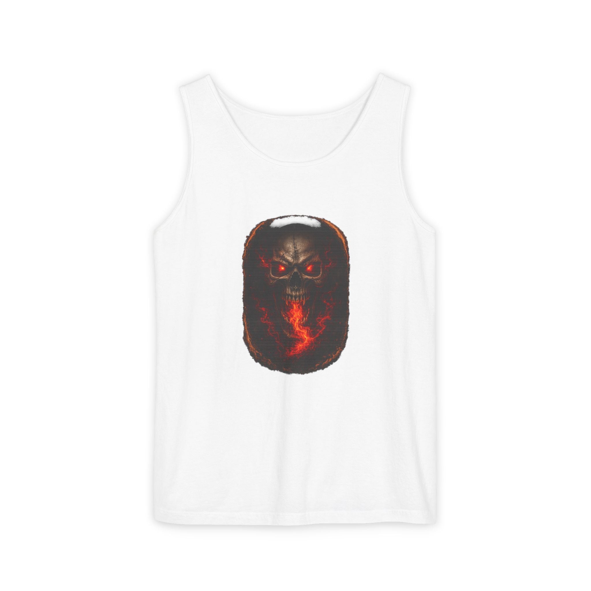 Demon Skull Flame Tank Top — Horror Graphic Summer Tee