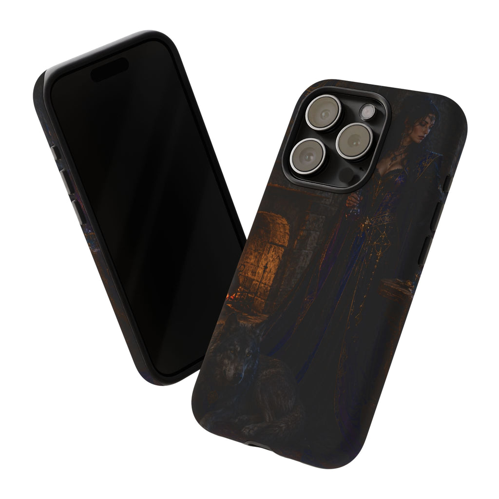 Gothic Witch Phone Case — Dark Fantasy Wolf & Fireplace Tough Case