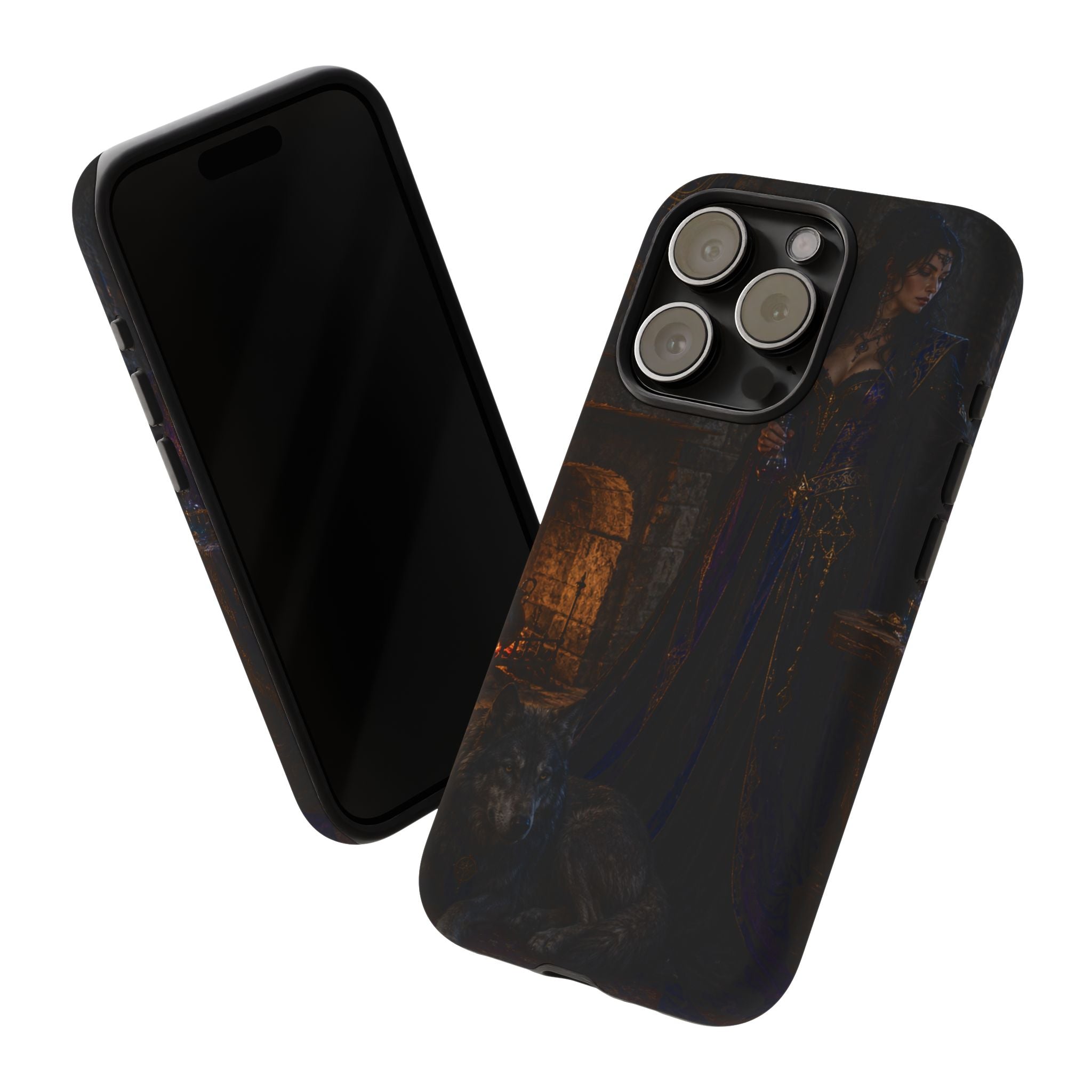 Gothic Witch Phone Case — Dark Fantasy Wolf & Fireplace Tough Case