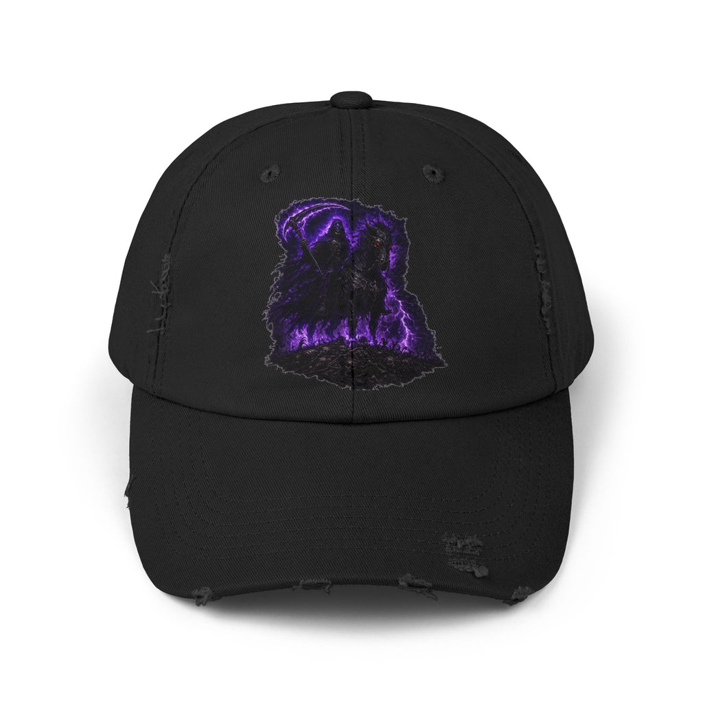 Distressed Black Cap — Purple Glowing Reaper Design