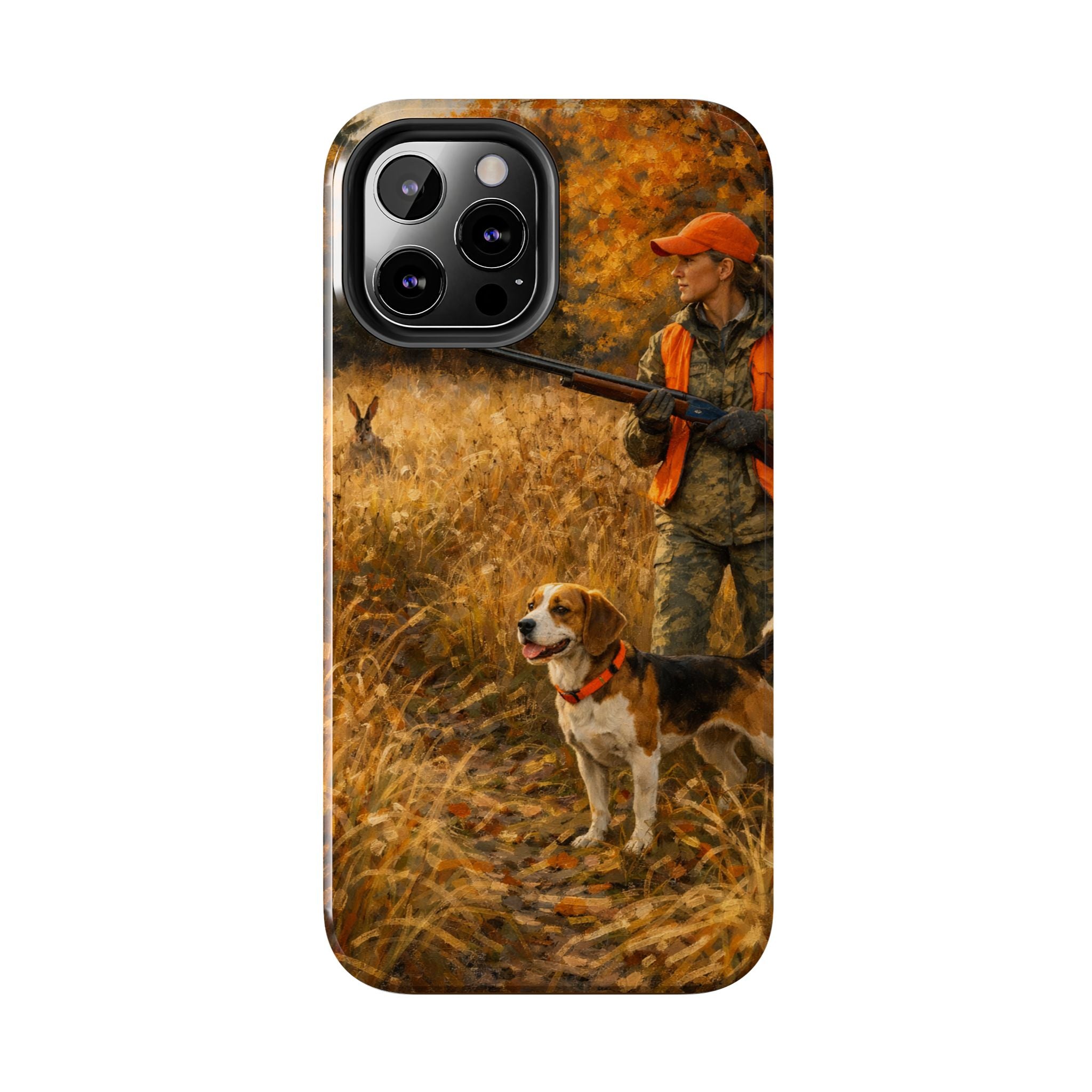 Hunting Scene Tough Phone Case — Hunter & Beagle Autumn Field Protective Cover