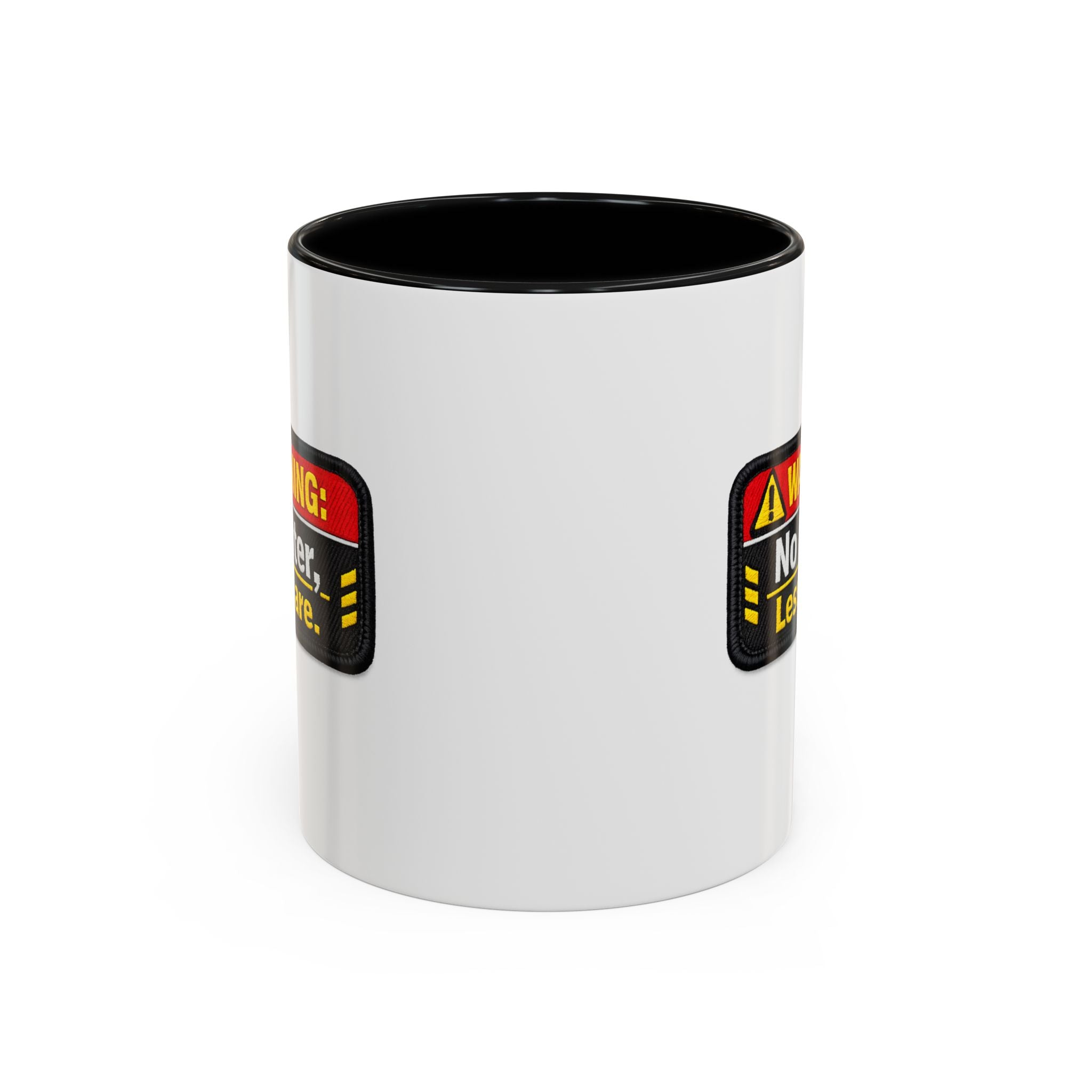 Coffee Mug — "Warning: No Filter, Less Care" Accent Ceramic Mug