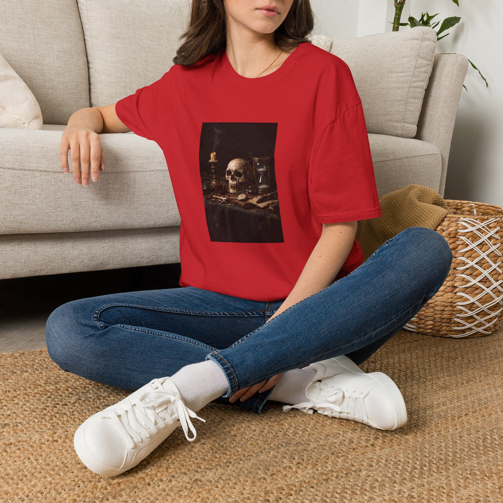 Skull Still Life T-Shirt — Vintage Vanitas Candle & Hourglass Tee