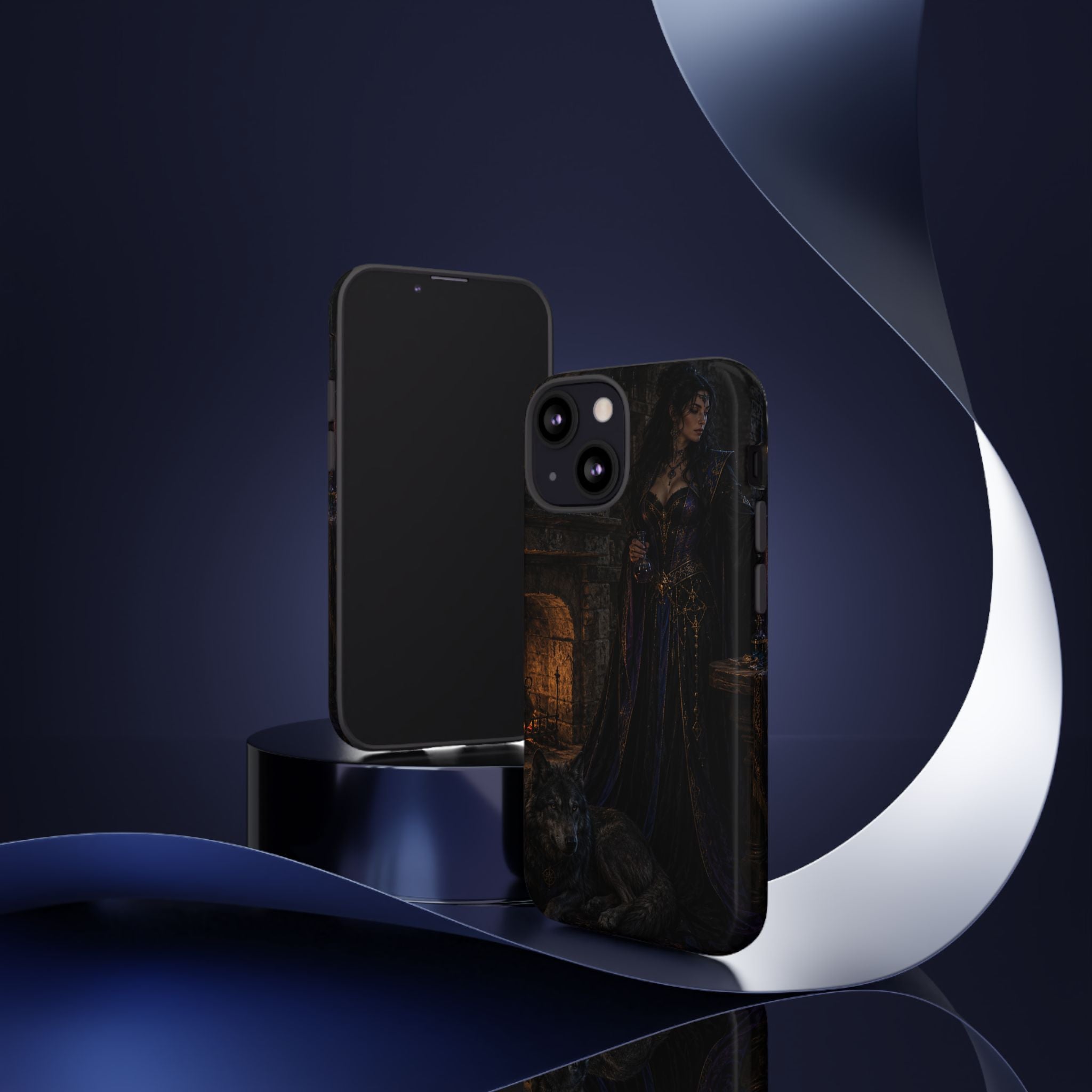 Gothic Witch Phone Case — Dark Fantasy Wolf & Fireplace Tough Case