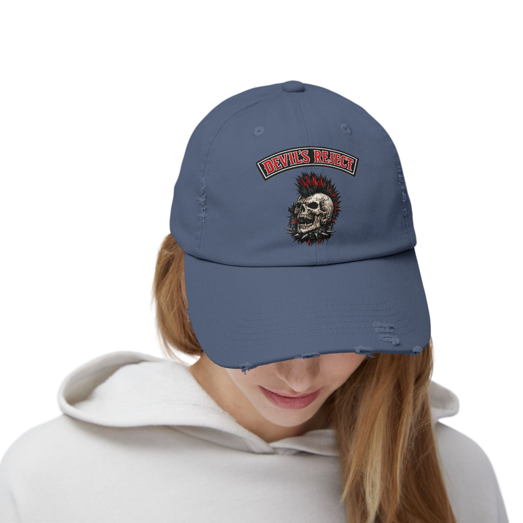 Distressed Skull Cap - "Devil's Reject" Punk Rock Dad Hat