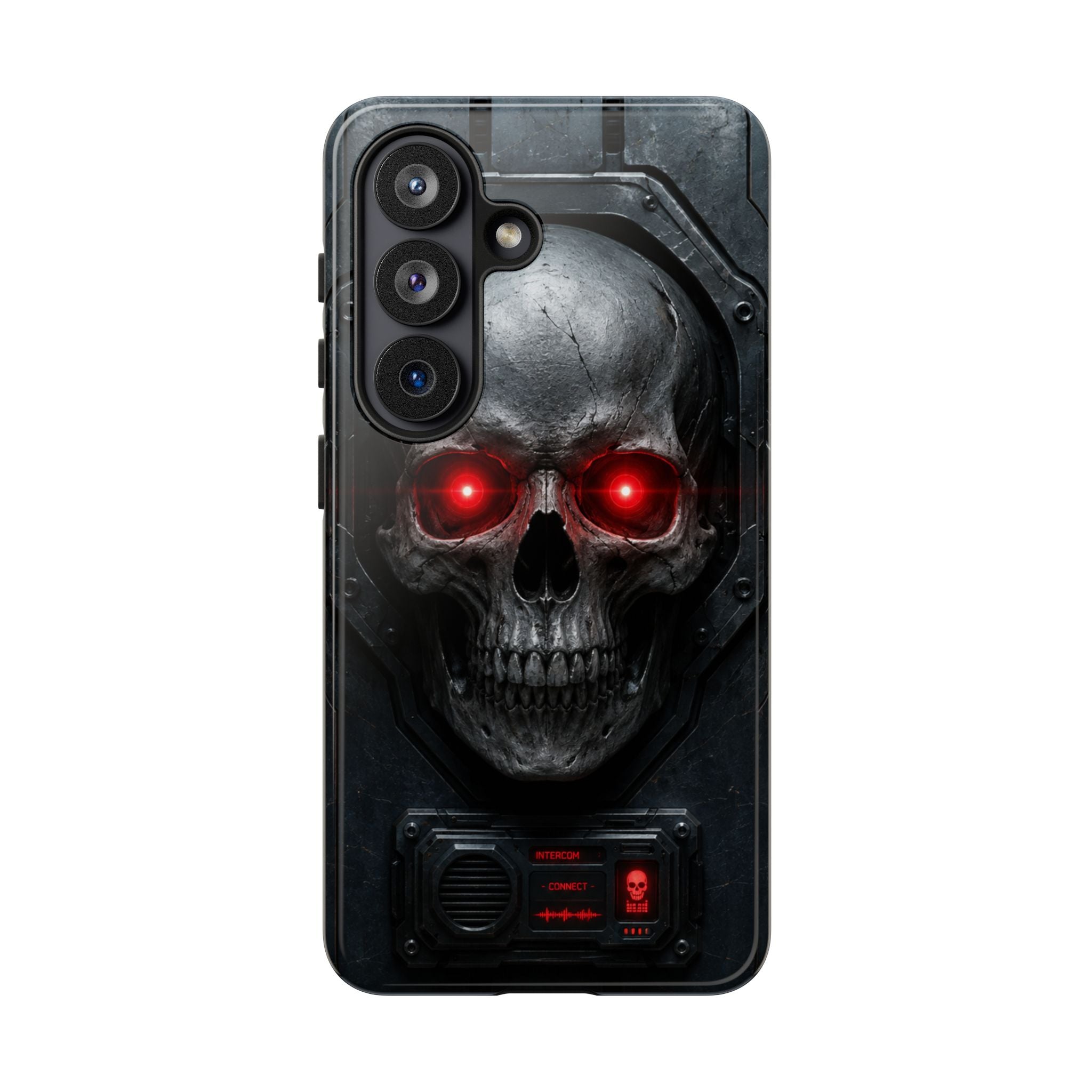 Skull Sentinel Phone Case — Red-Eyed Tactical Skull Protective Case