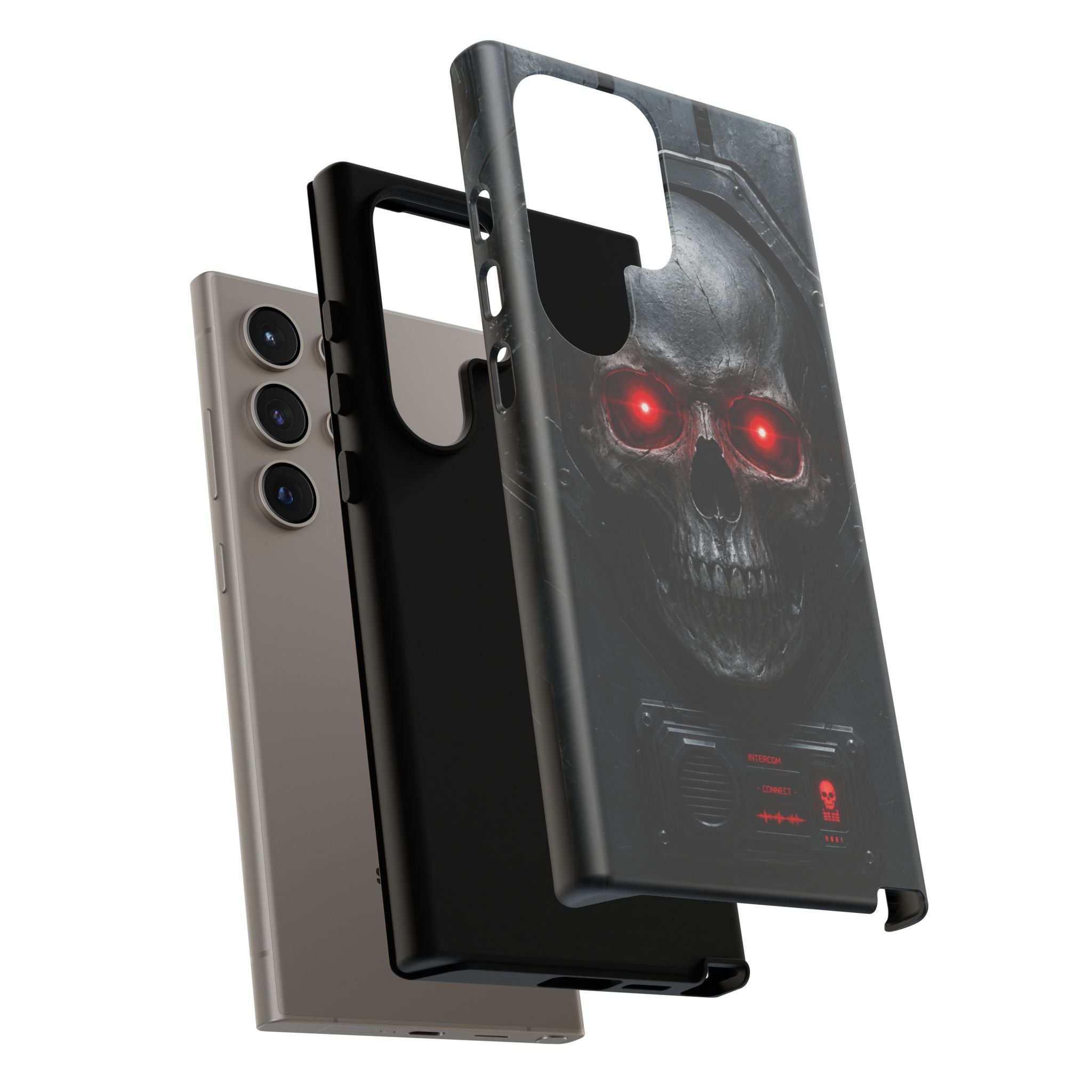 Skull Sentinel Phone Case — Red-Eyed Tactical Skull Protective Case