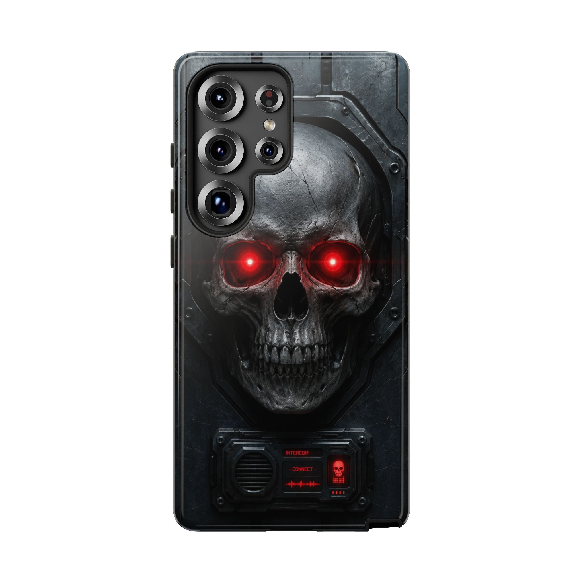 Skull Sentinel Phone Case — Red-Eyed Tactical Skull Protective Case