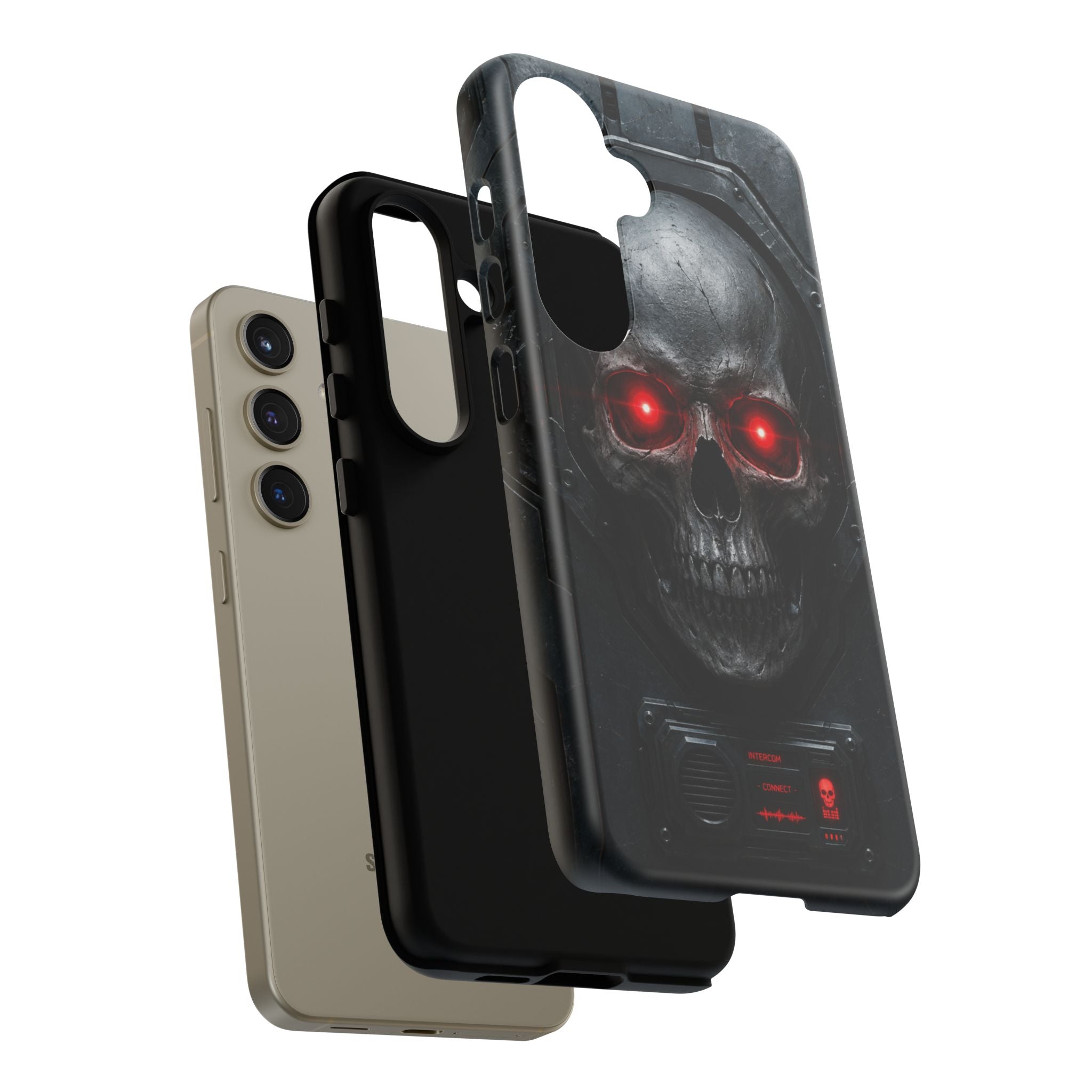 Skull Sentinel Phone Case — Red-Eyed Tactical Skull Protective Case