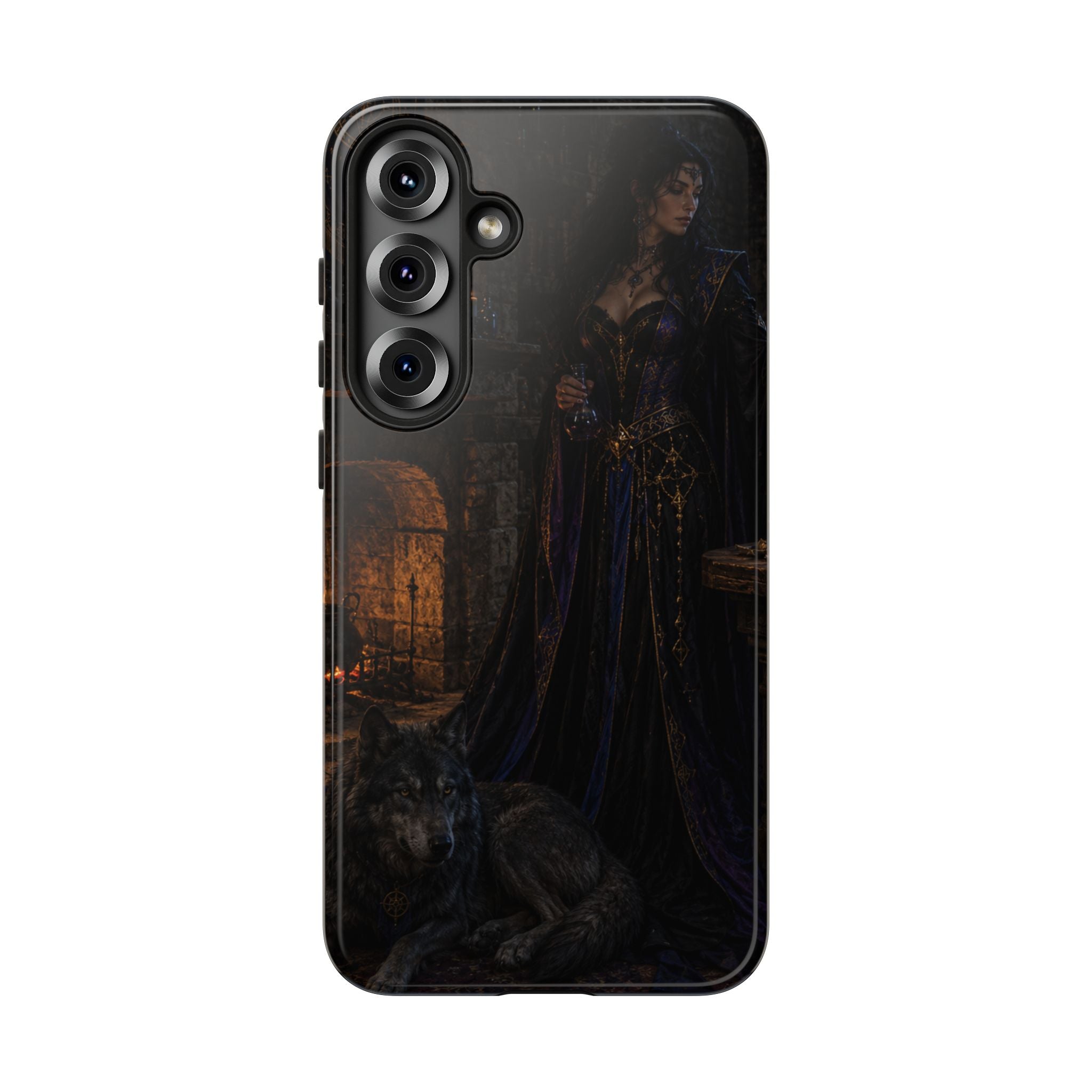 Gothic Witch Phone Case — Dark Fantasy Wolf & Fireplace Tough Case