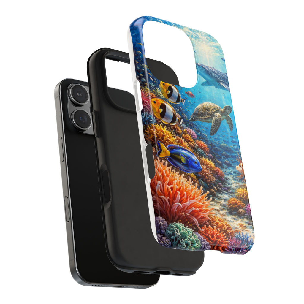 Ocean Reef Tough Phone Case — Colorful Sea Turtle & Tropical Fish Design