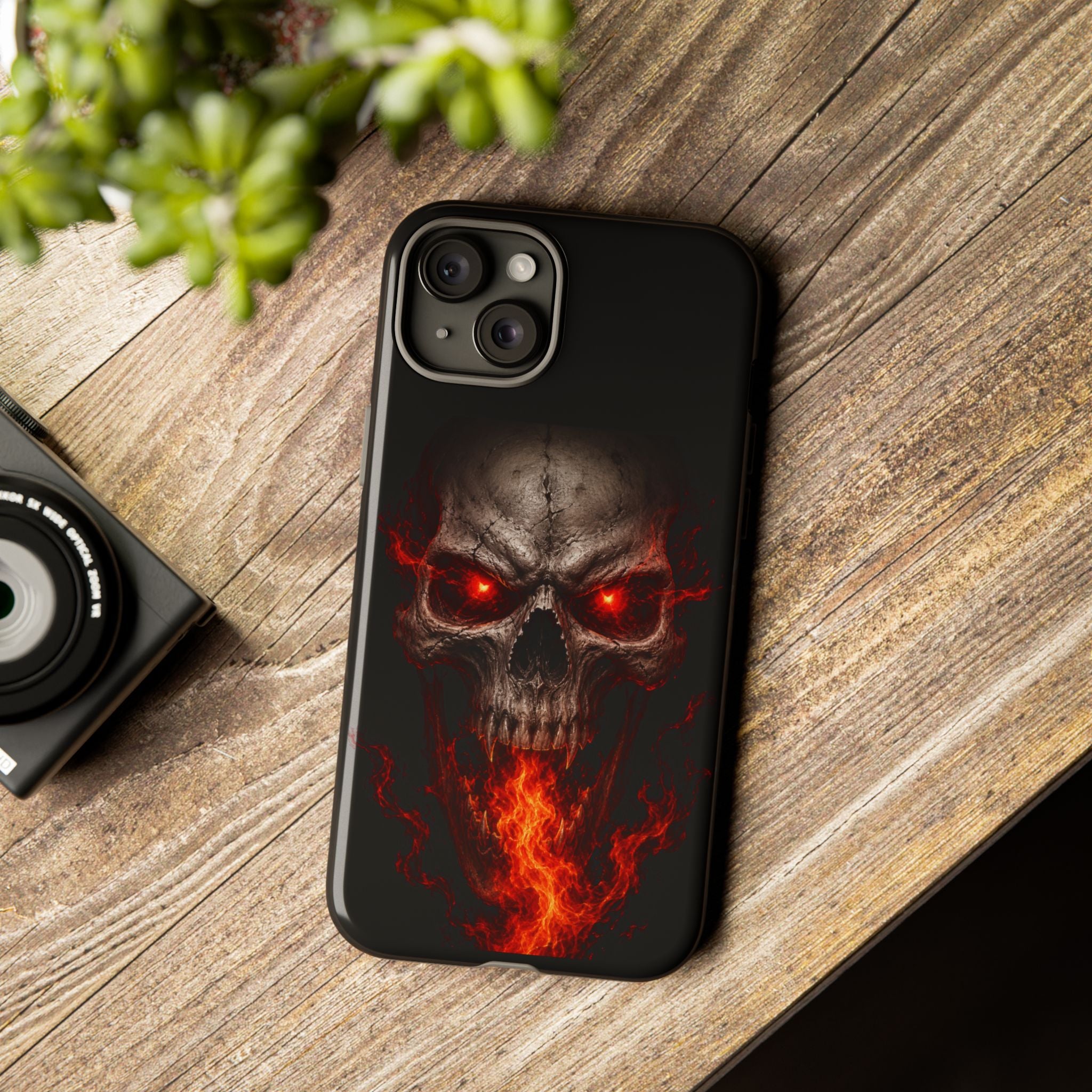 Flaming Skull Tough Case — Heavy-Duty Phone Case with Red-Eye Skull Design