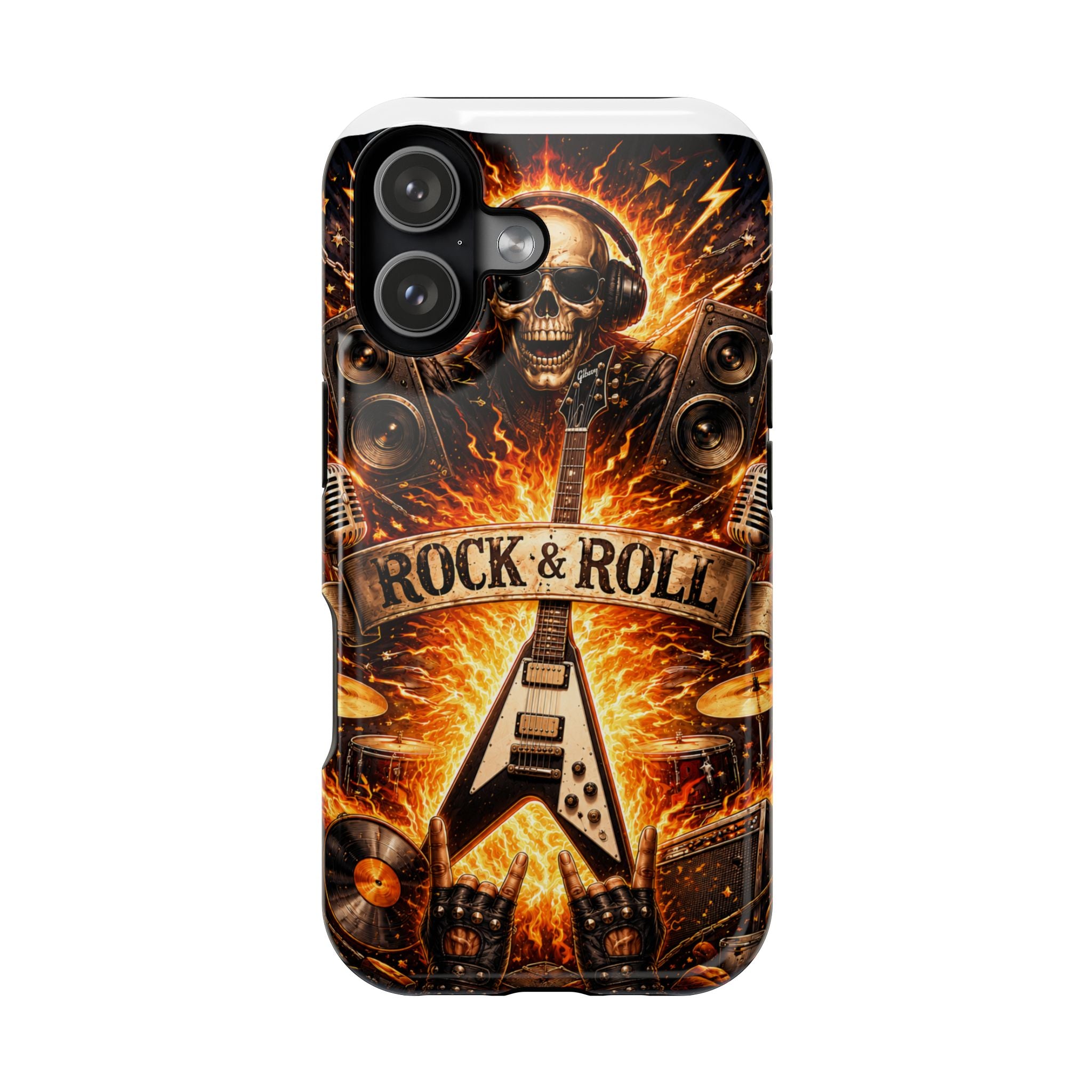 Rock & Roll Skull Guitar Phone Case — Magnetic Impact-Resistant
