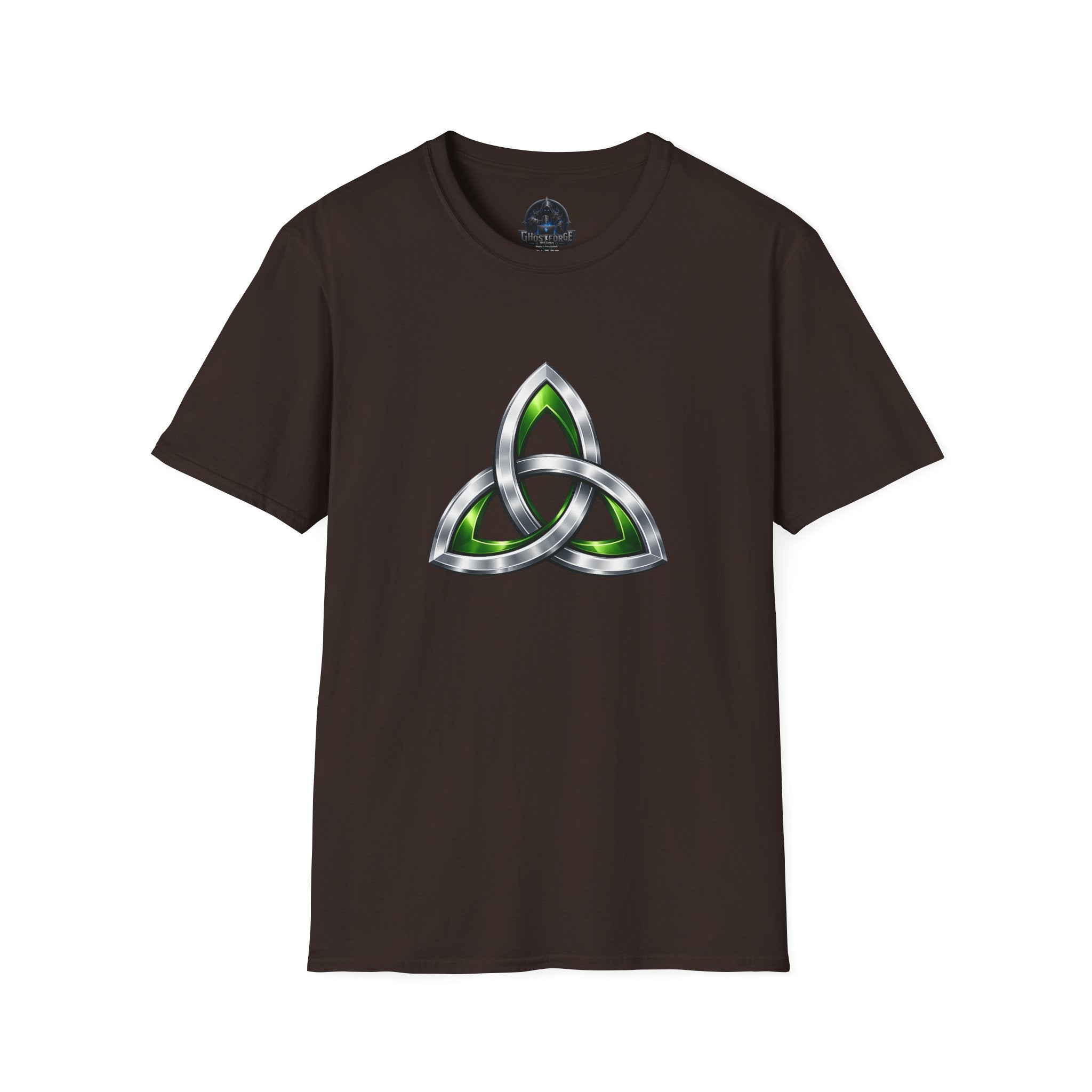 Celtic Trinity Knot T-Shirt — Metallic Green Triquetra Design